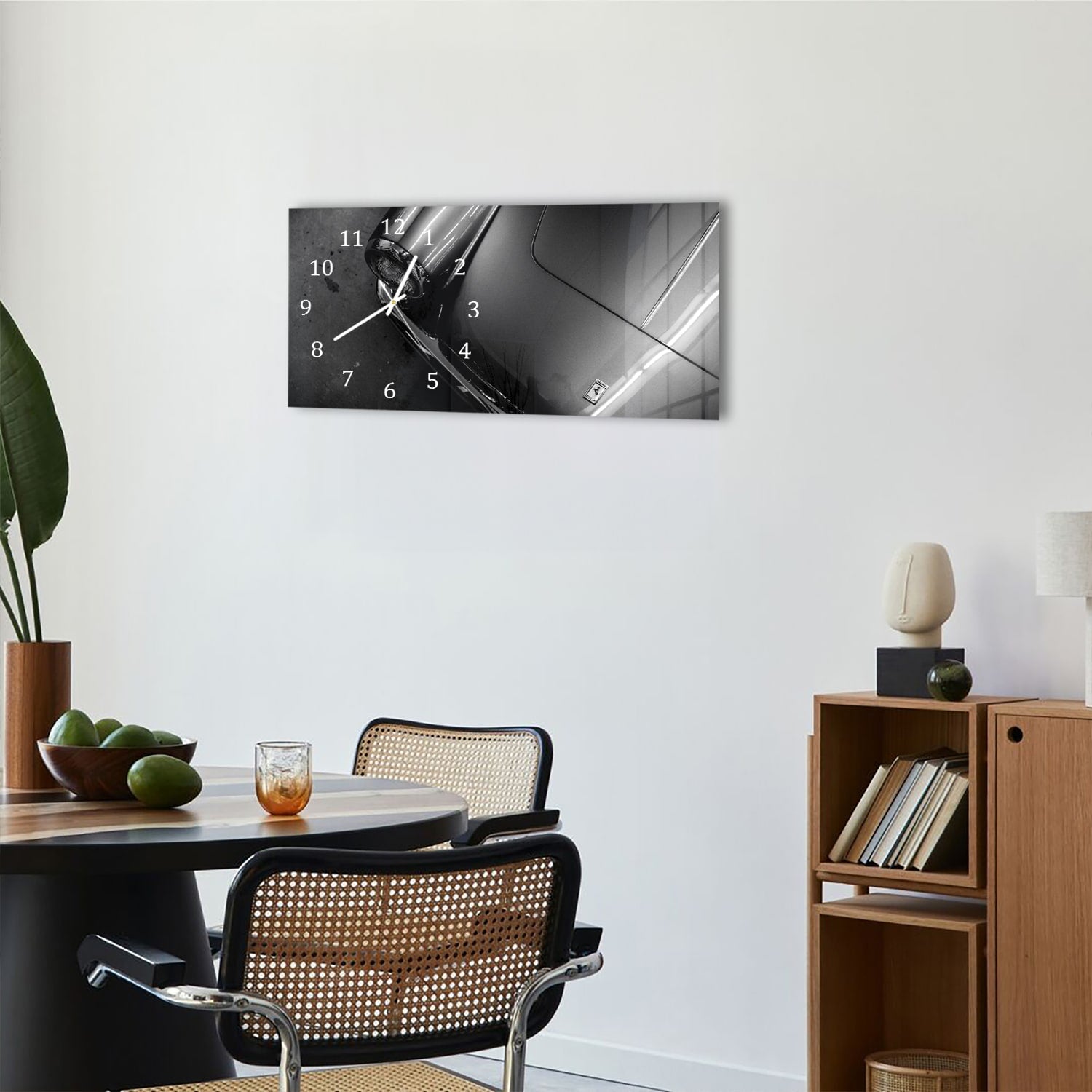 Wanduhr 60x30 - Ferrari in Schwarz-Weiß