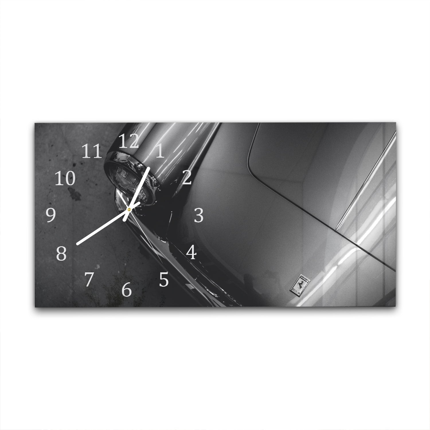 Wanduhr 60x30 - Ferrari in Schwarz-Weiß