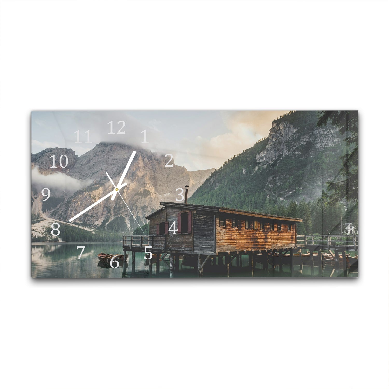 Wanduhr 60x30 - Berghütte am See