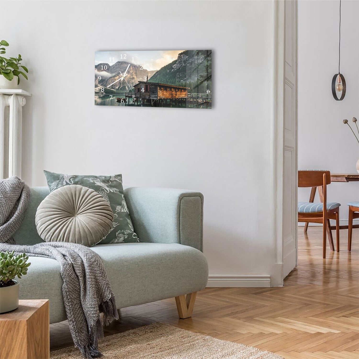 Wanduhr 60x30 - Berghütte am See