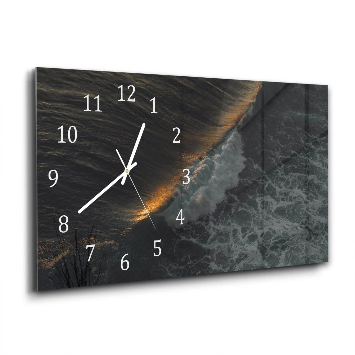 Wanduhr 60x30 - Wellen am Abend