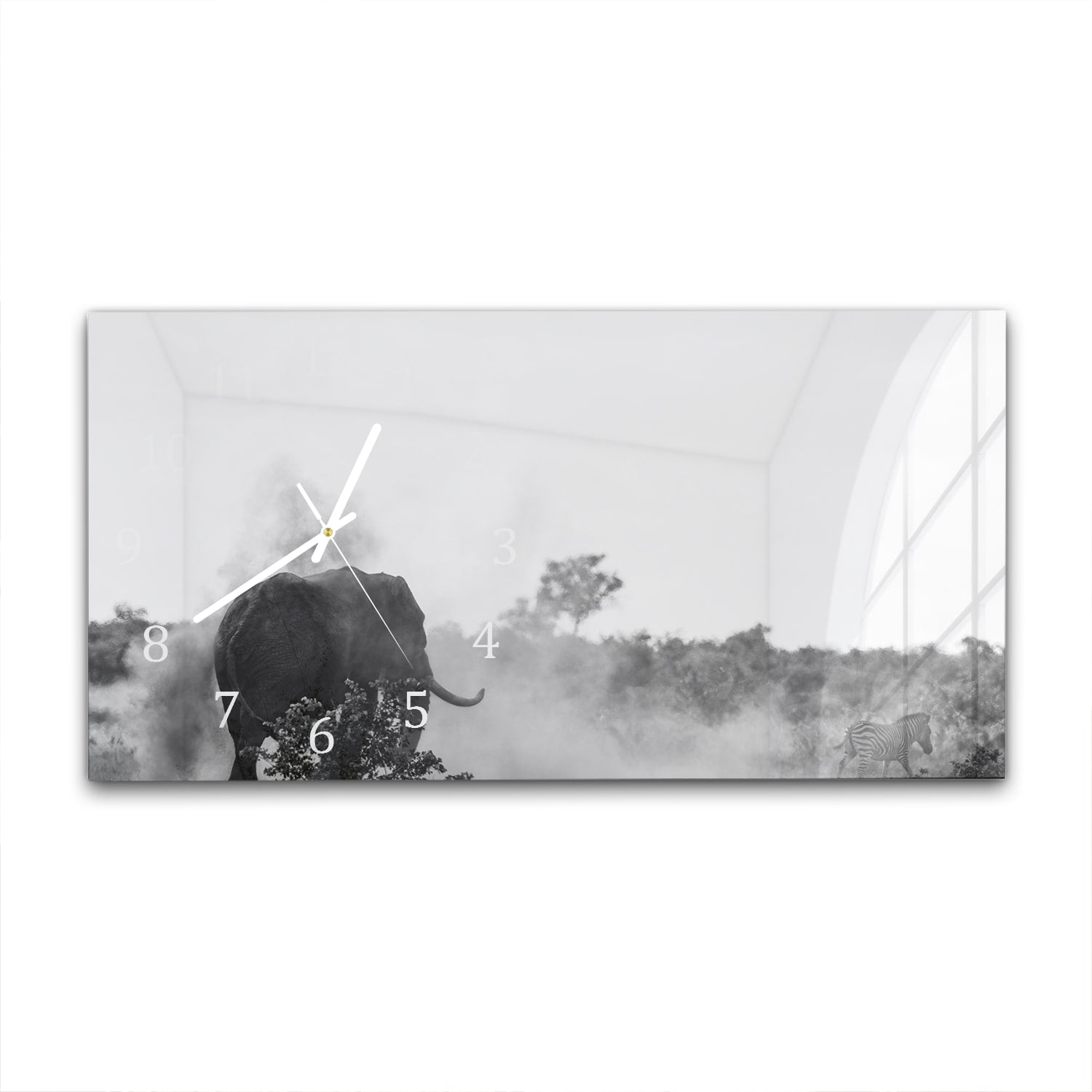 Wanduhr 60x30 - Elefant in Schwarz-Weiß
