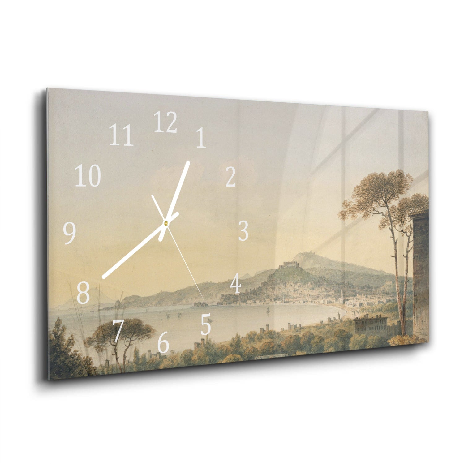 Wanduhr 60x30 - Aquarell-Gemälde Küstenlinie