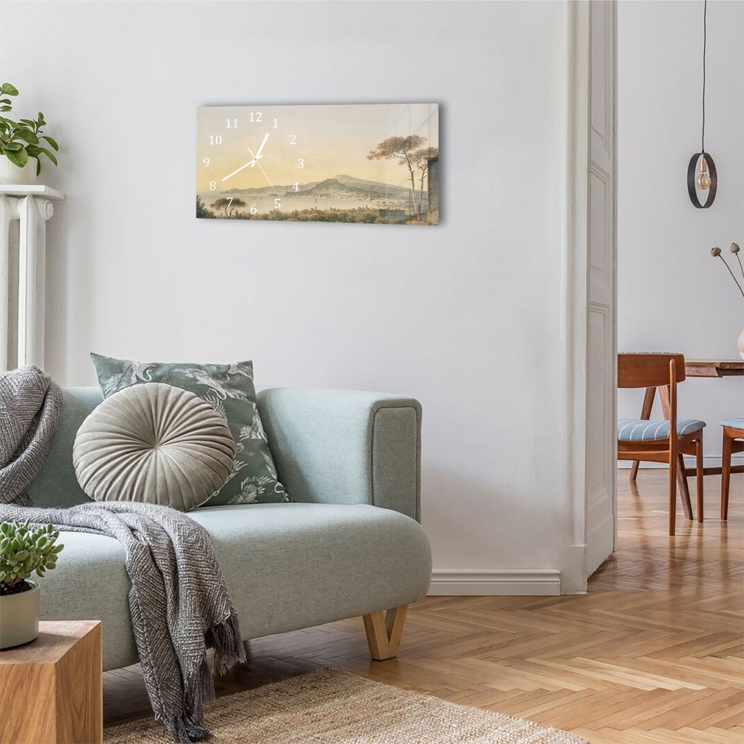 Wanduhr 60x30 - Aquarell-Gemälde Küstenlinie