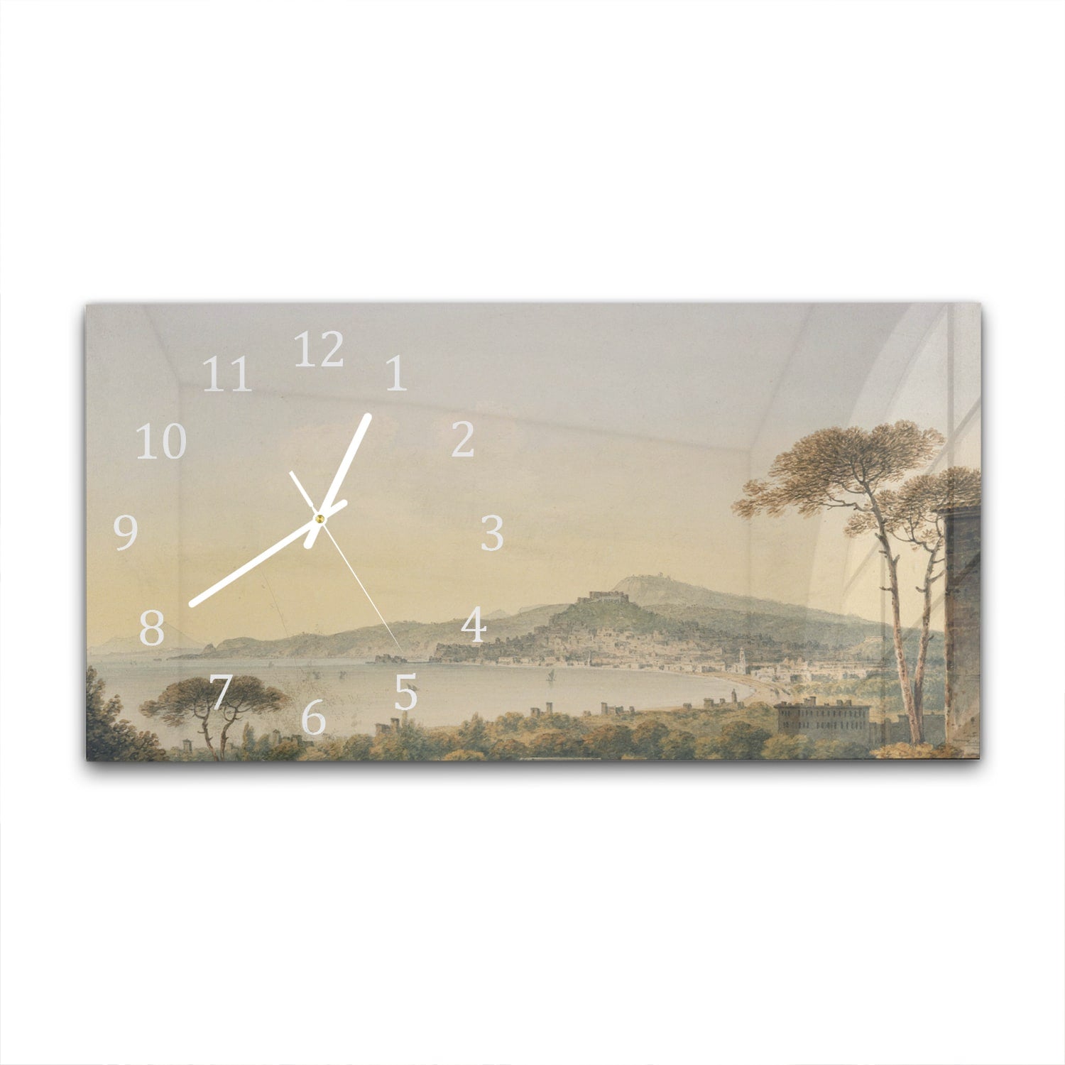 Wanduhr 60x30 - Aquarell-Gemälde Küstenlinie