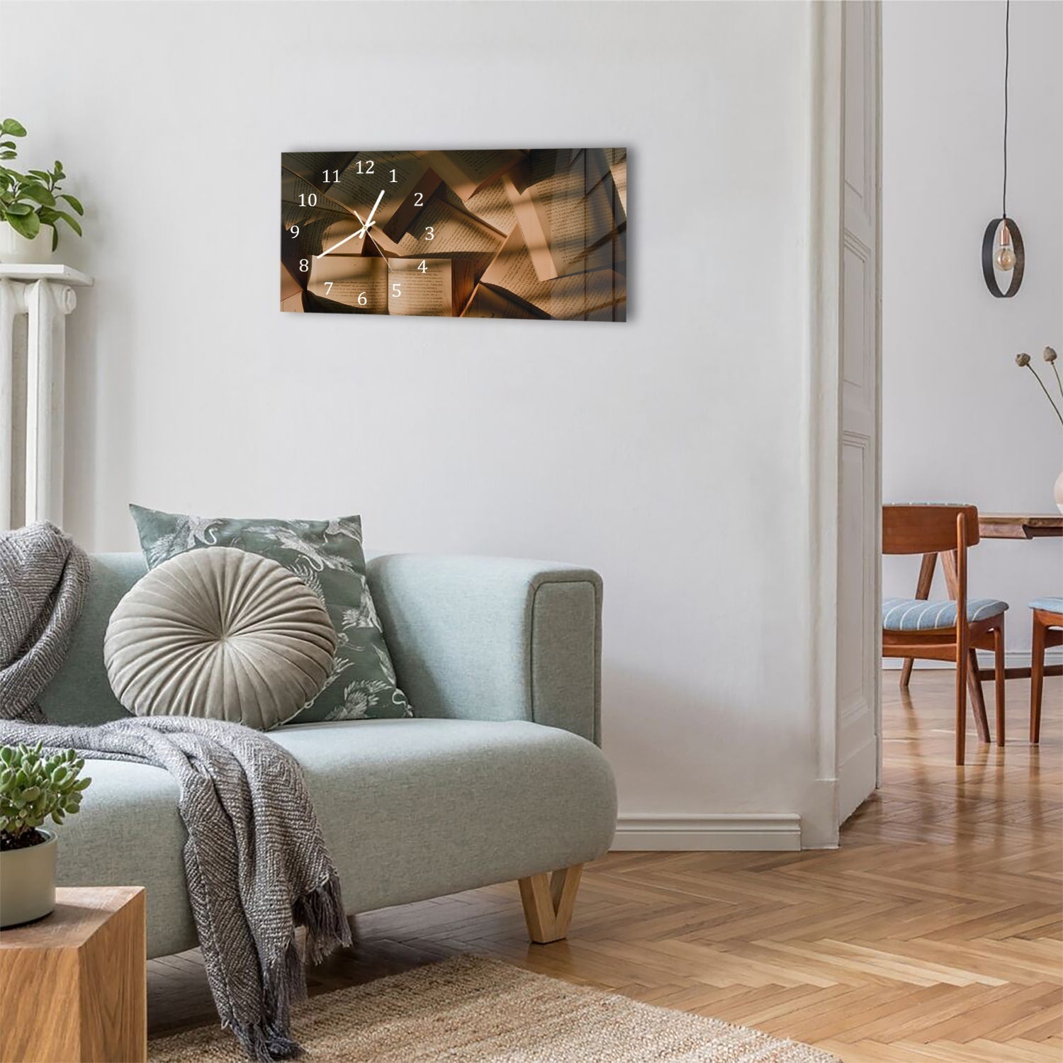 Wanduhr 60x30 - Bücher-Textur