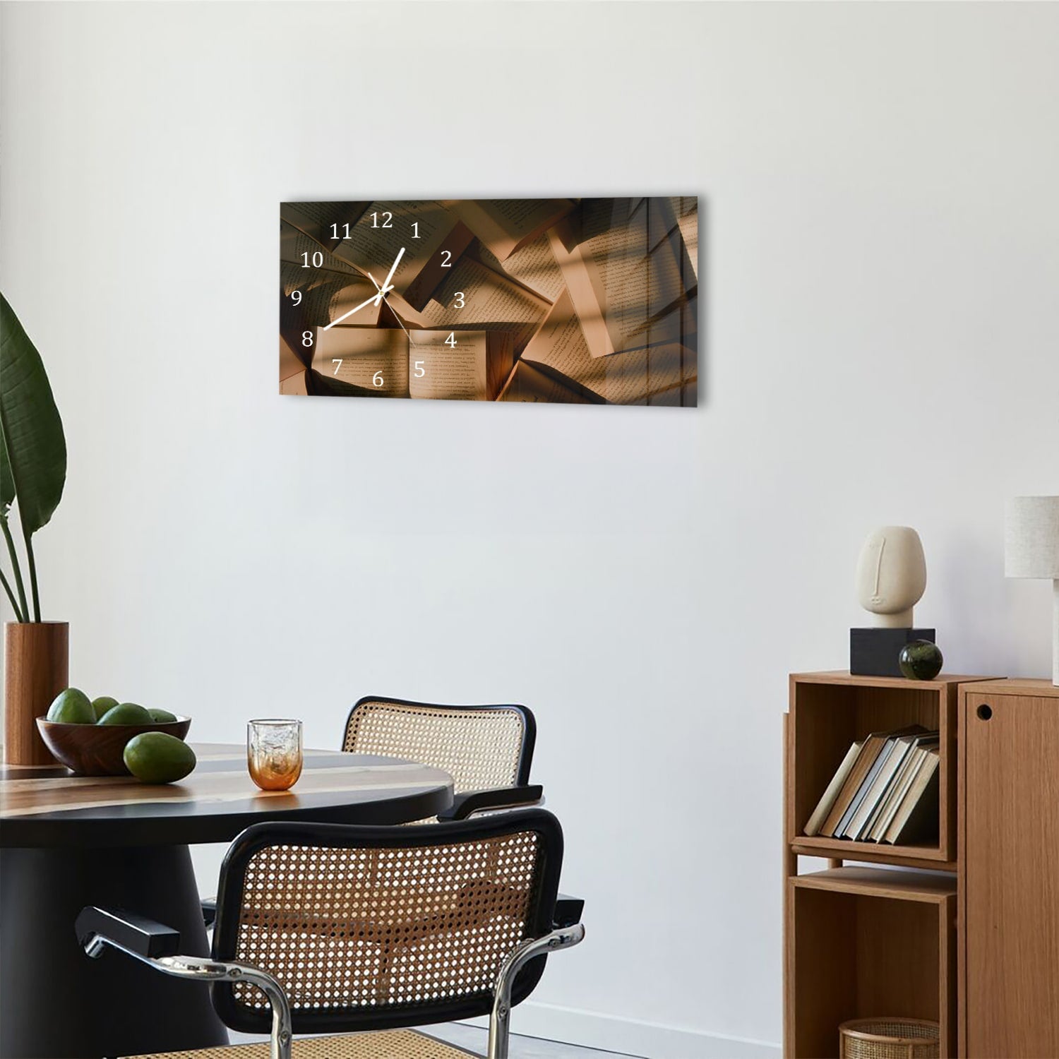 Wanduhr 60x30 - Bücher-Textur