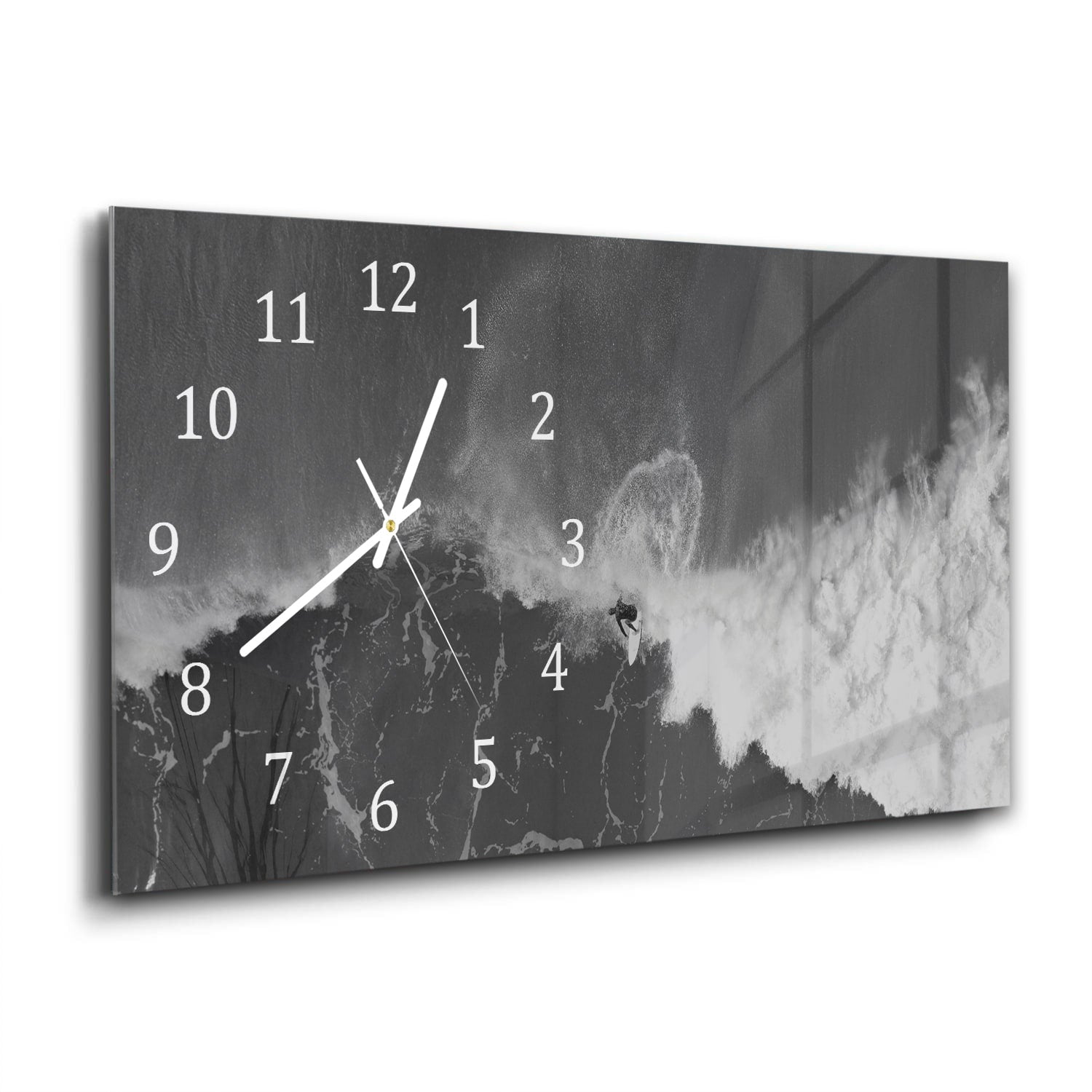 Wanduhr 60x30 - Schwarz-weiß Surfer