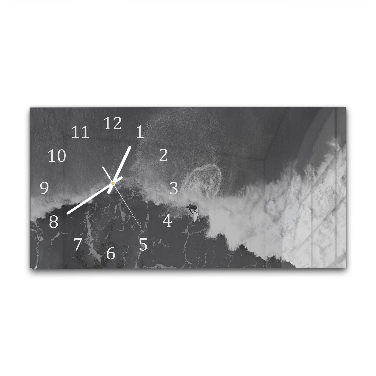 Wanduhr 60x30 - Schwarz-weiß Surfer