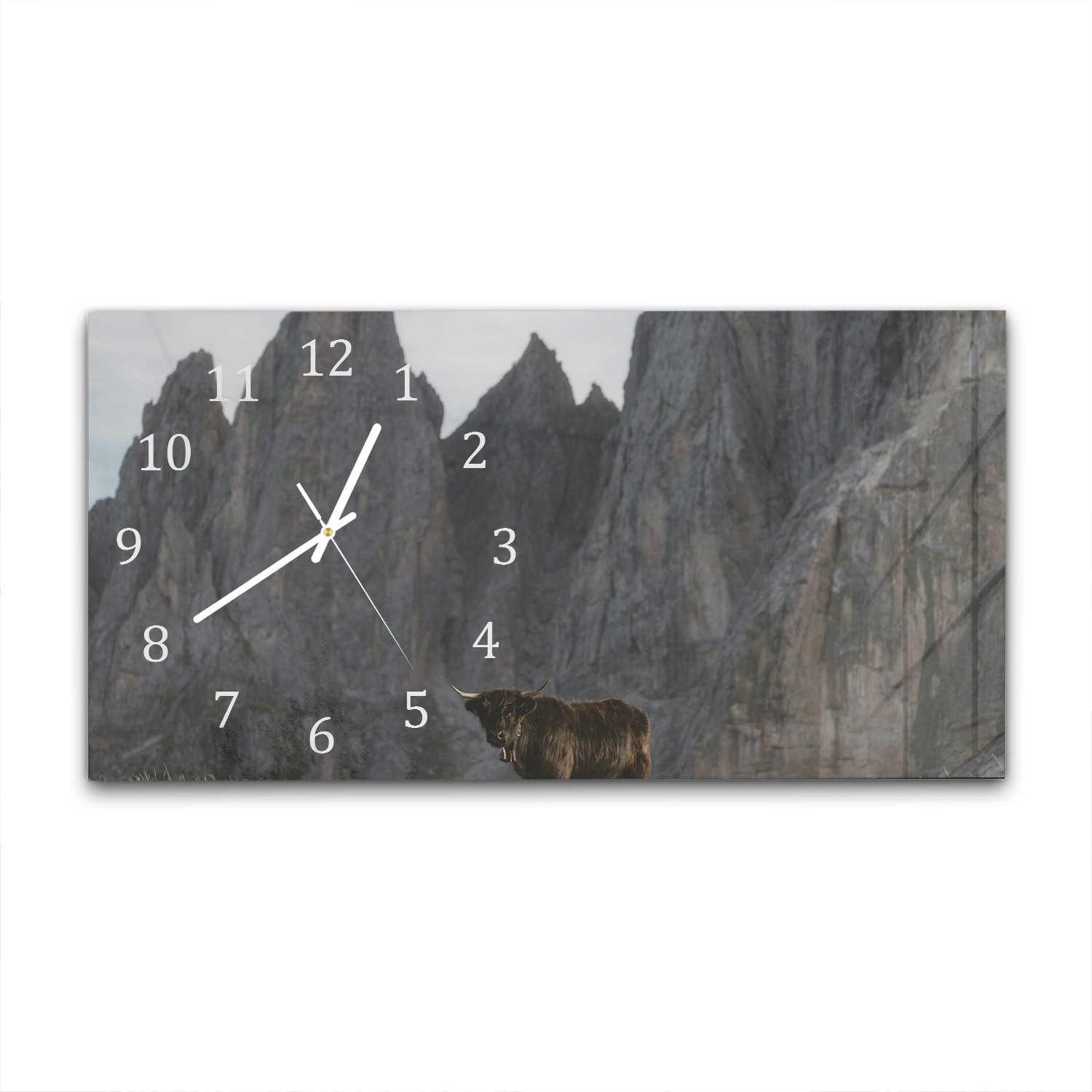 Wanduhr 60x30 - Stier in den Bergen