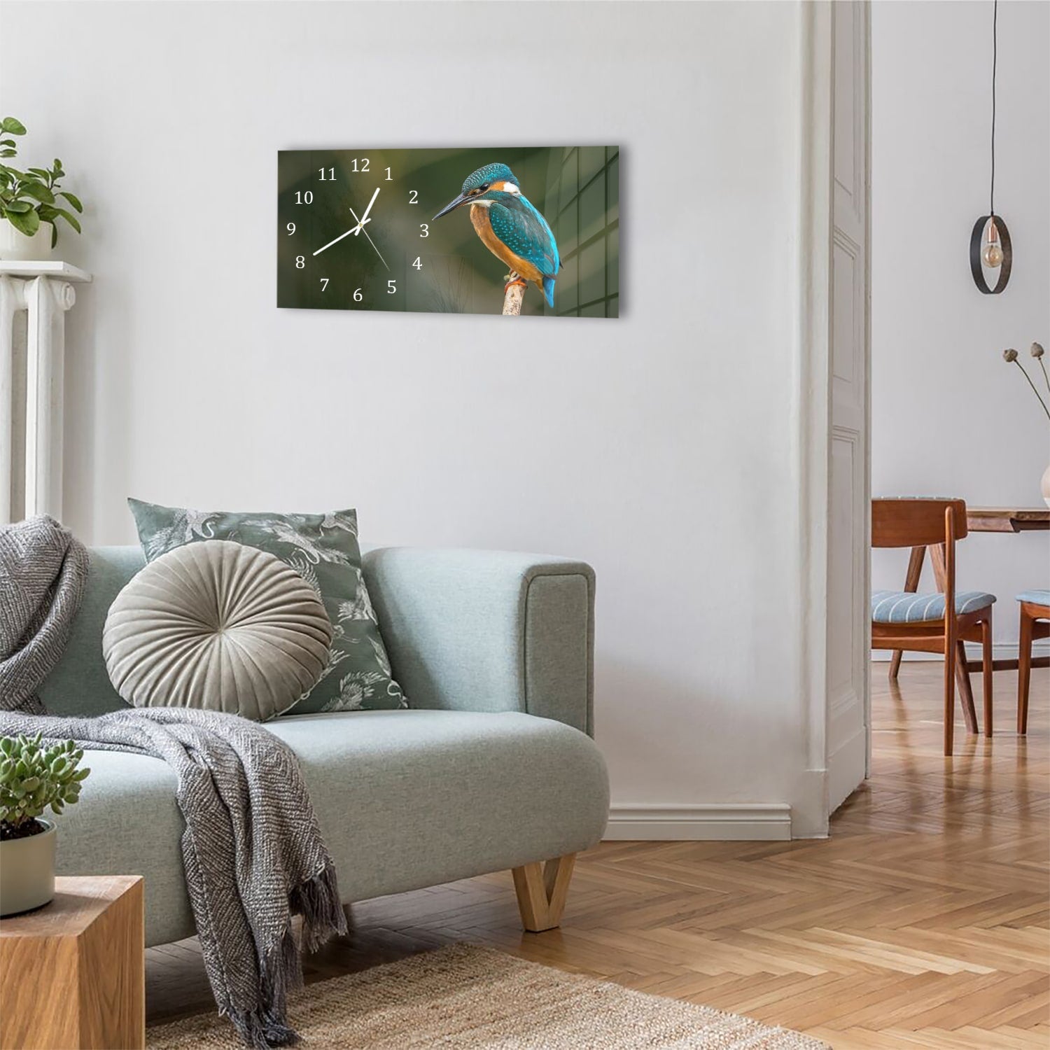 Wanduhr 60x30 - Bunter Eisvogel