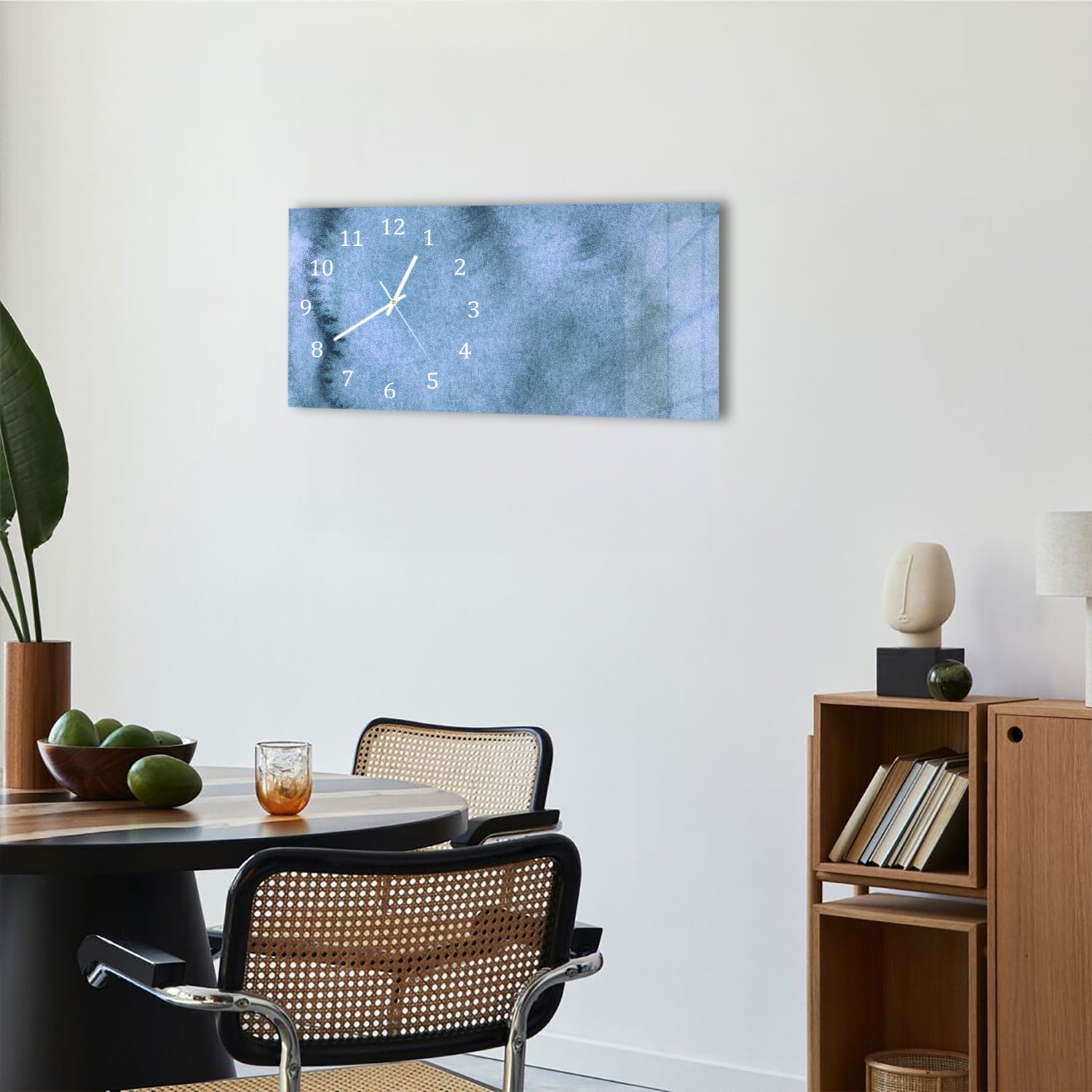 Wanduhr 60x30 - Aquarell-Gemälde Blau