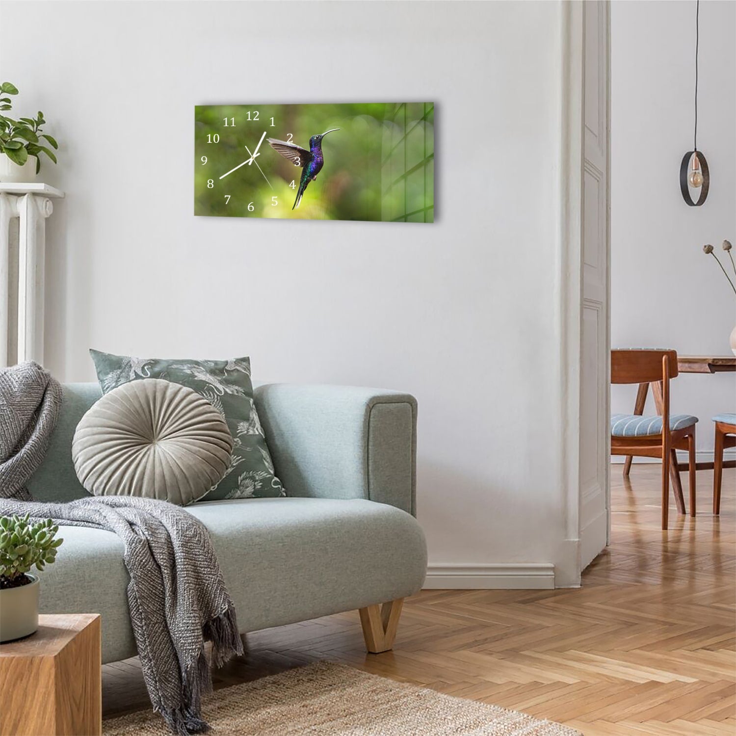 Wanduhr 60x30 - Bunter Kolibri
