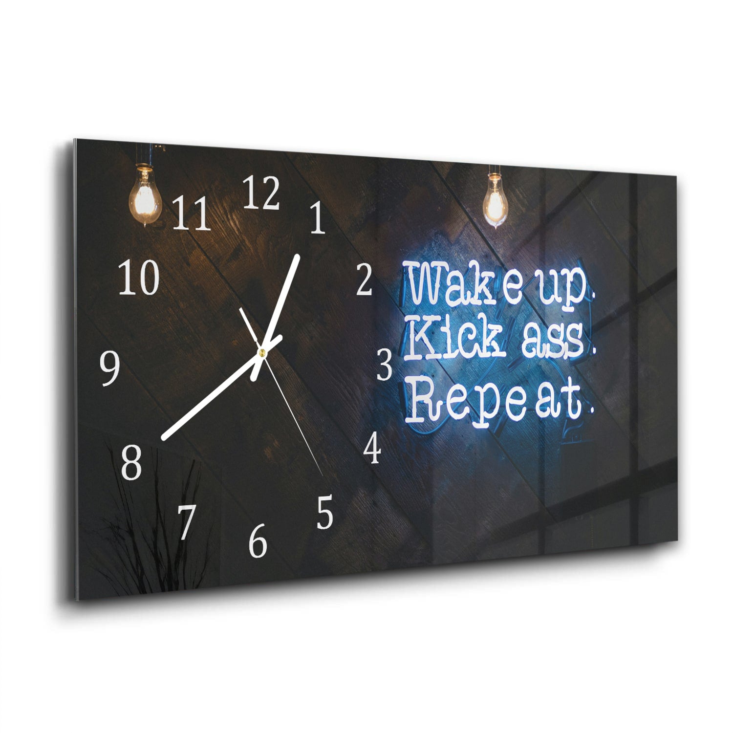 Wanduhr 60x30 - Wake up, Kick ass, Repeat