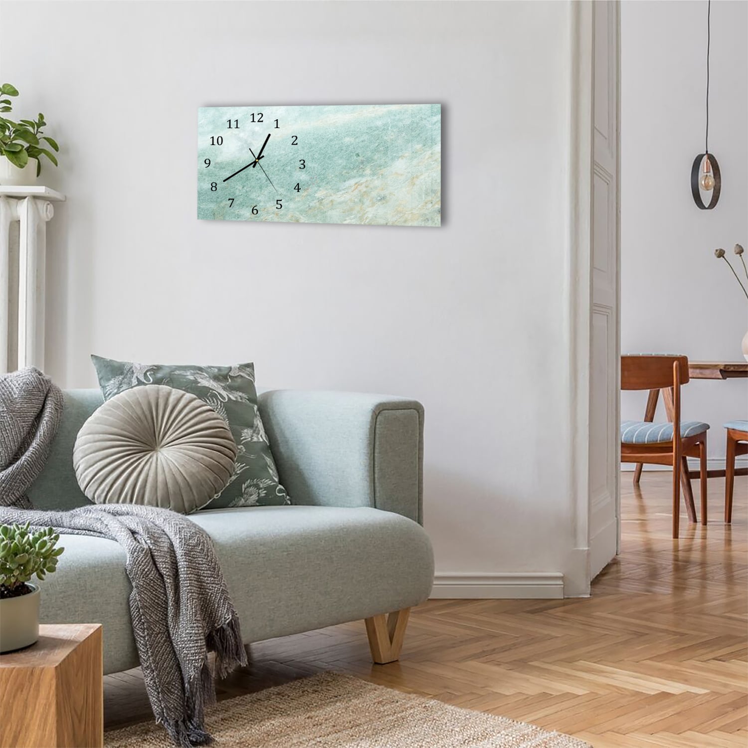 Wanduhr 60x30 - Hellgrüner Marmor