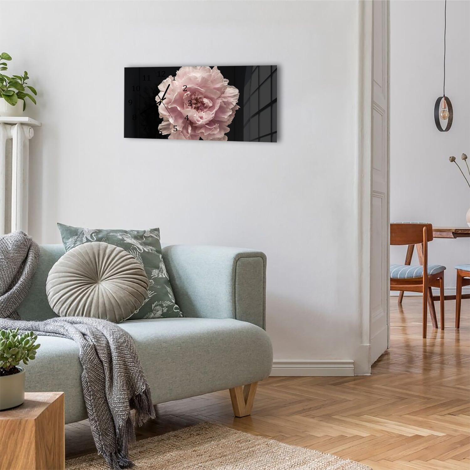 Wanduhr 60x30 - Chinesische Pfingstrose