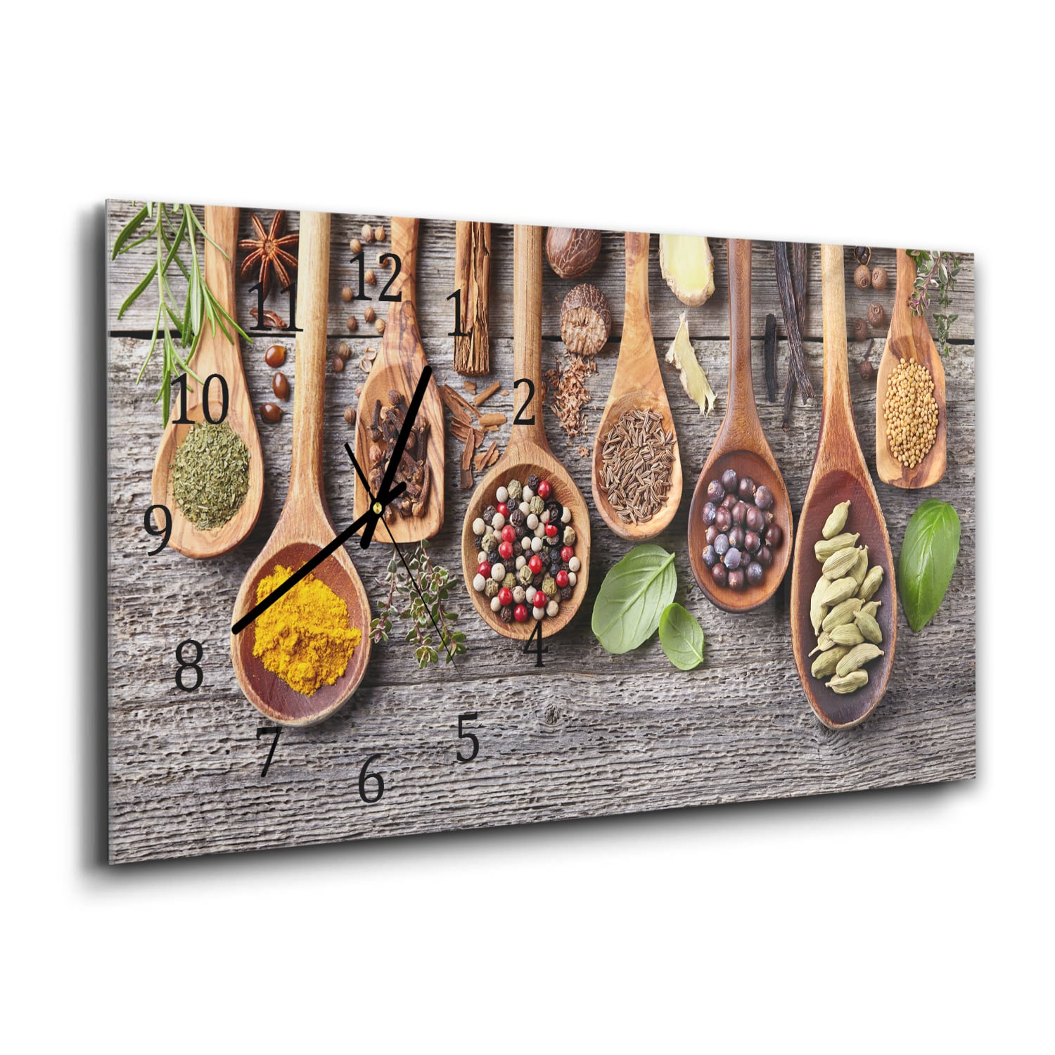 Wanduhr 60x30 - Holzlöffel mit Kräutern