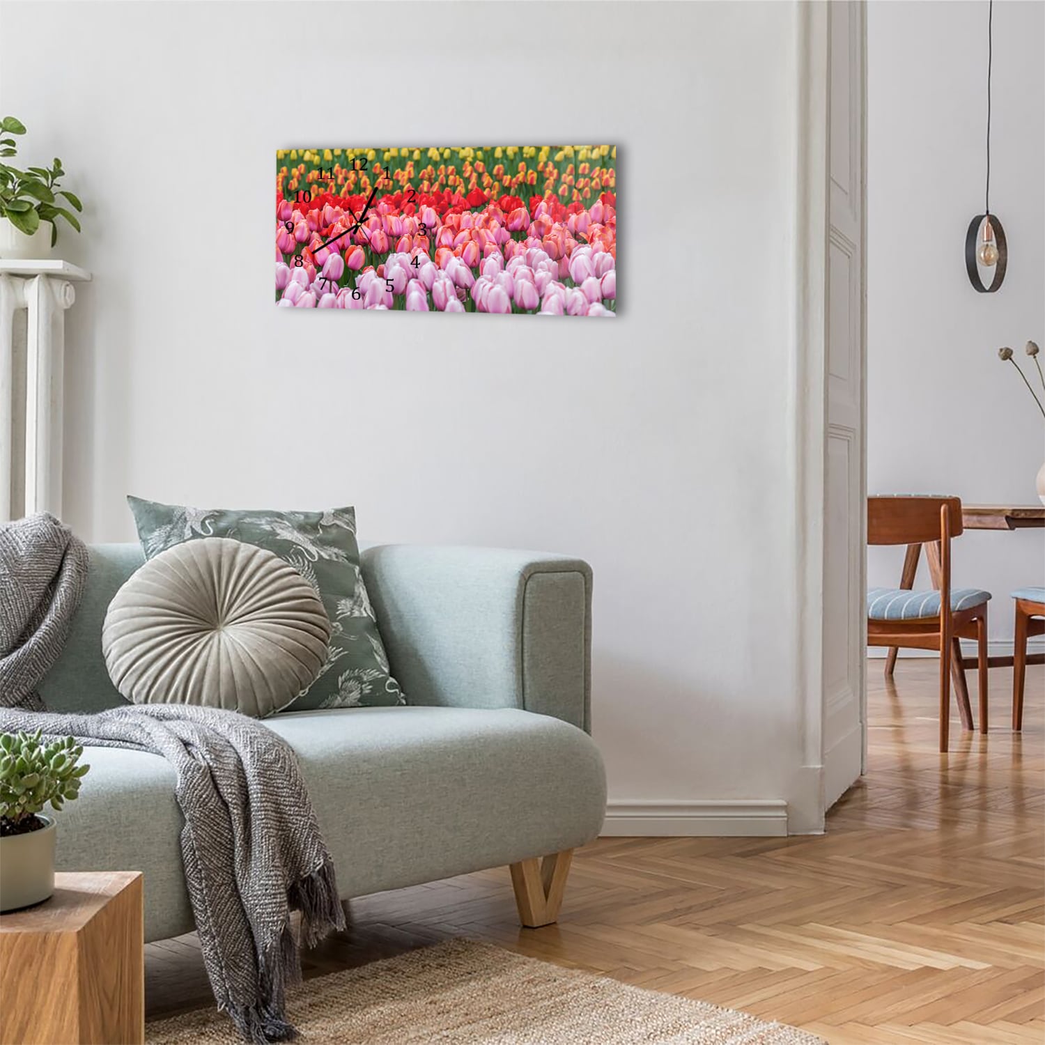 Wanduhr 60x30 - Tulpenfeld in Lisse