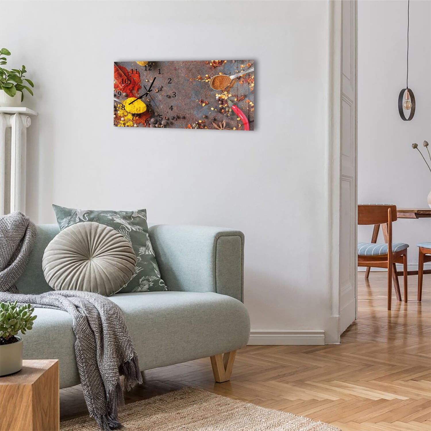 Wanduhr 60x30 - Bunte Gewürze und Kräuter