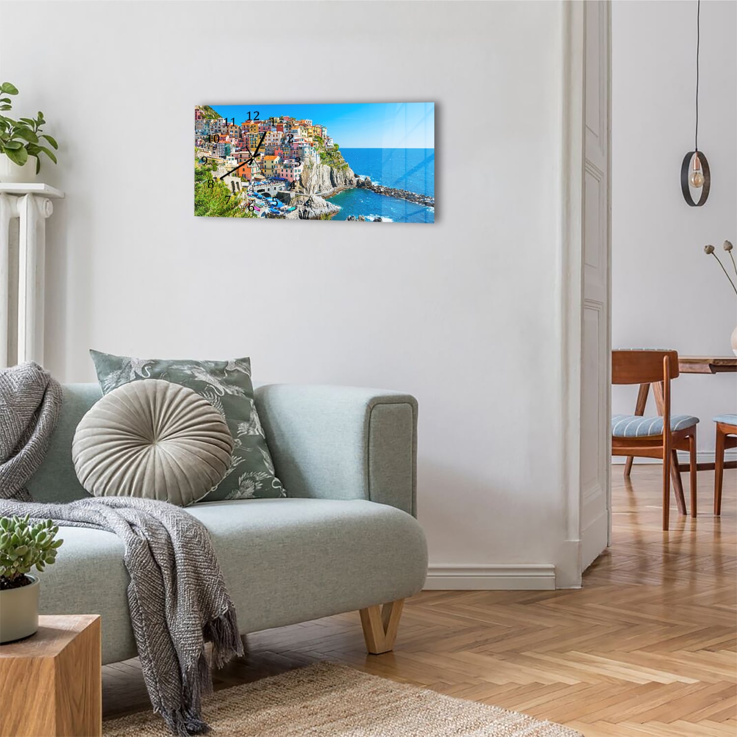 Wanduhr 60x30 - Bunte Cinque Terre an der Küste