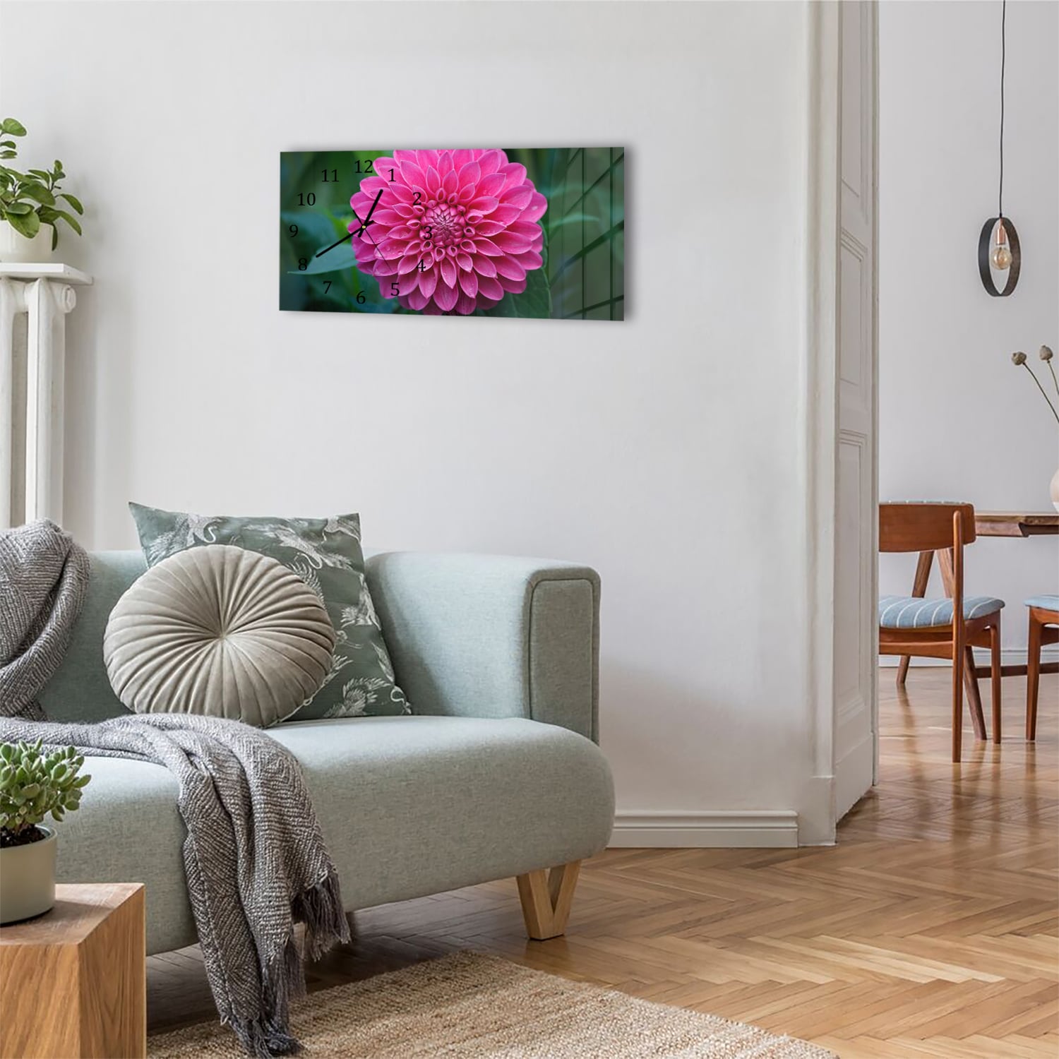 Wanduhr 60x30 - Rosa Dahlie