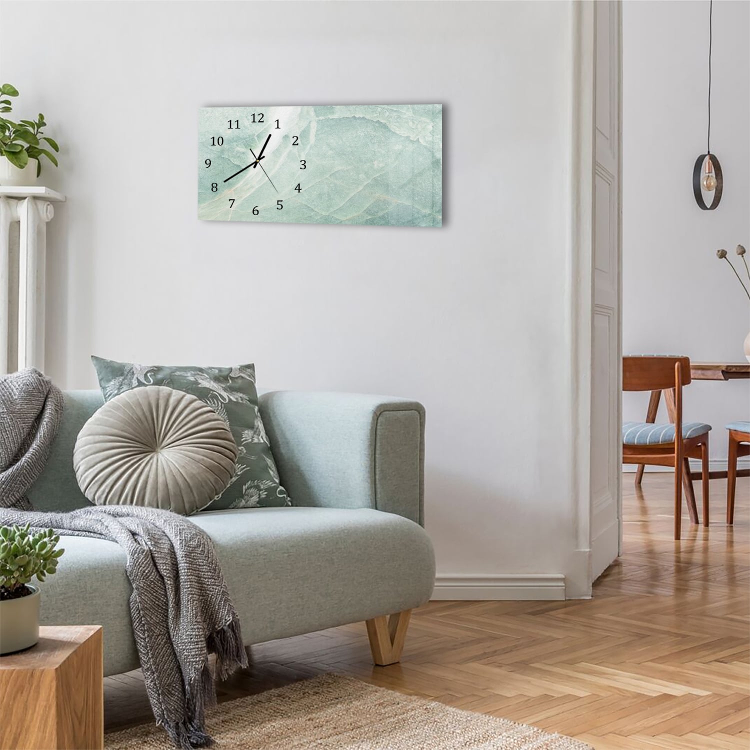 Wanduhr 60x30 - Hellblauer Marmor