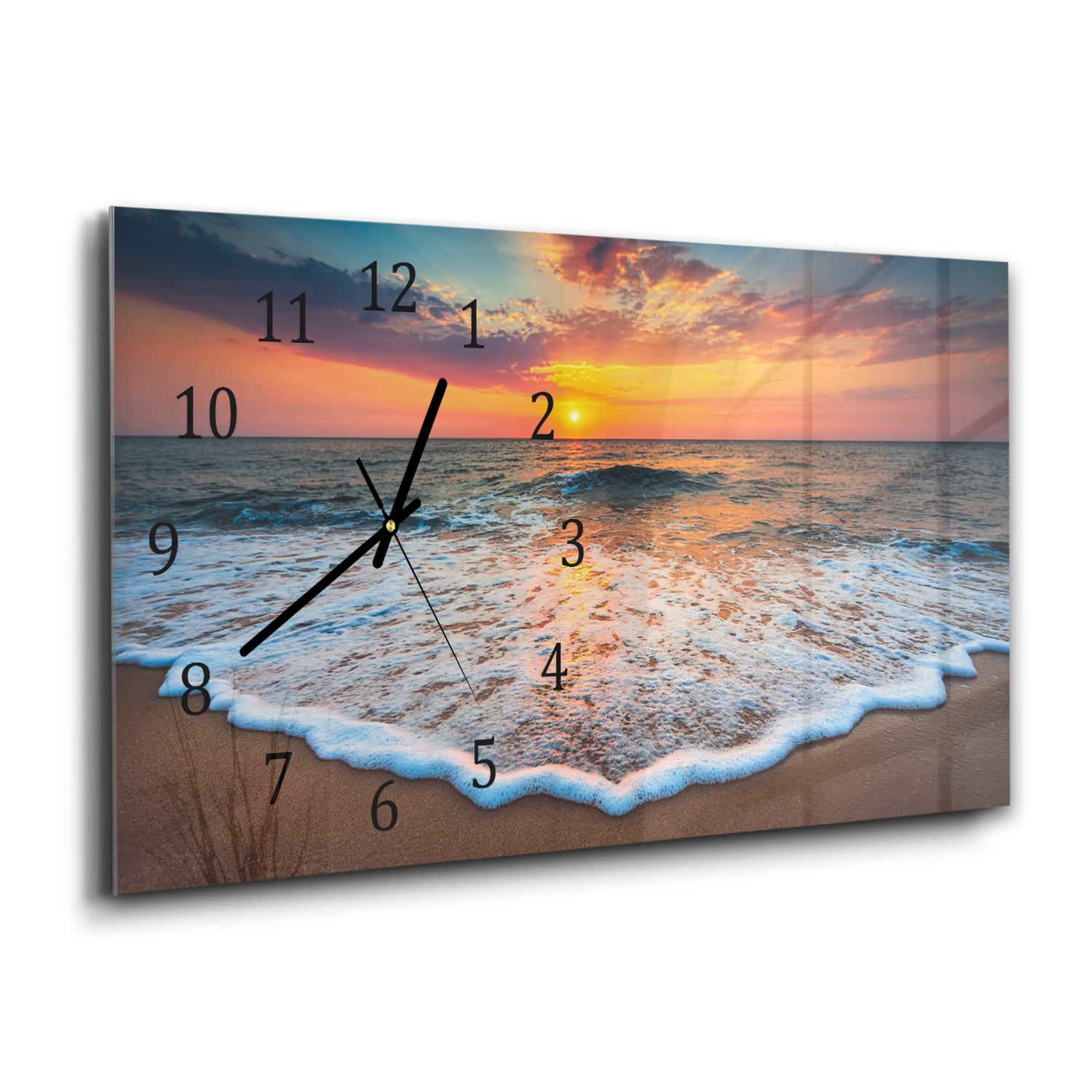 Wanduhr 60x30 - Sonnenaufgang am Meer