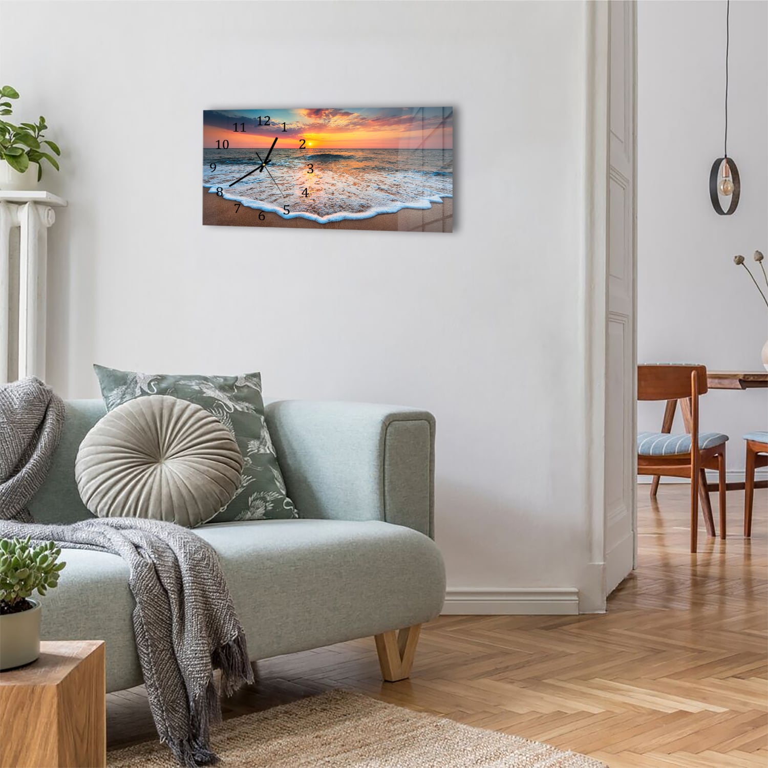 Wanduhr 60x30 - Sonnenaufgang am Meer