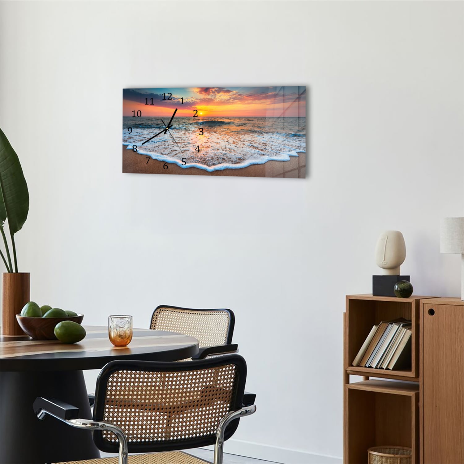 Wanduhr 60x30 - Sonnenaufgang am Meer