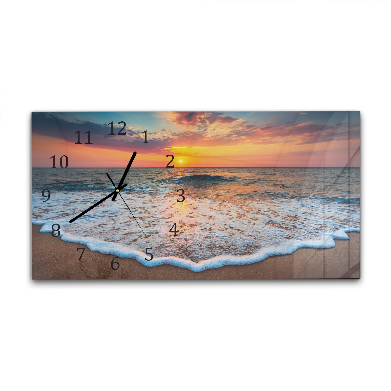 Wanduhr 60x30 - Sonnenaufgang am Meer