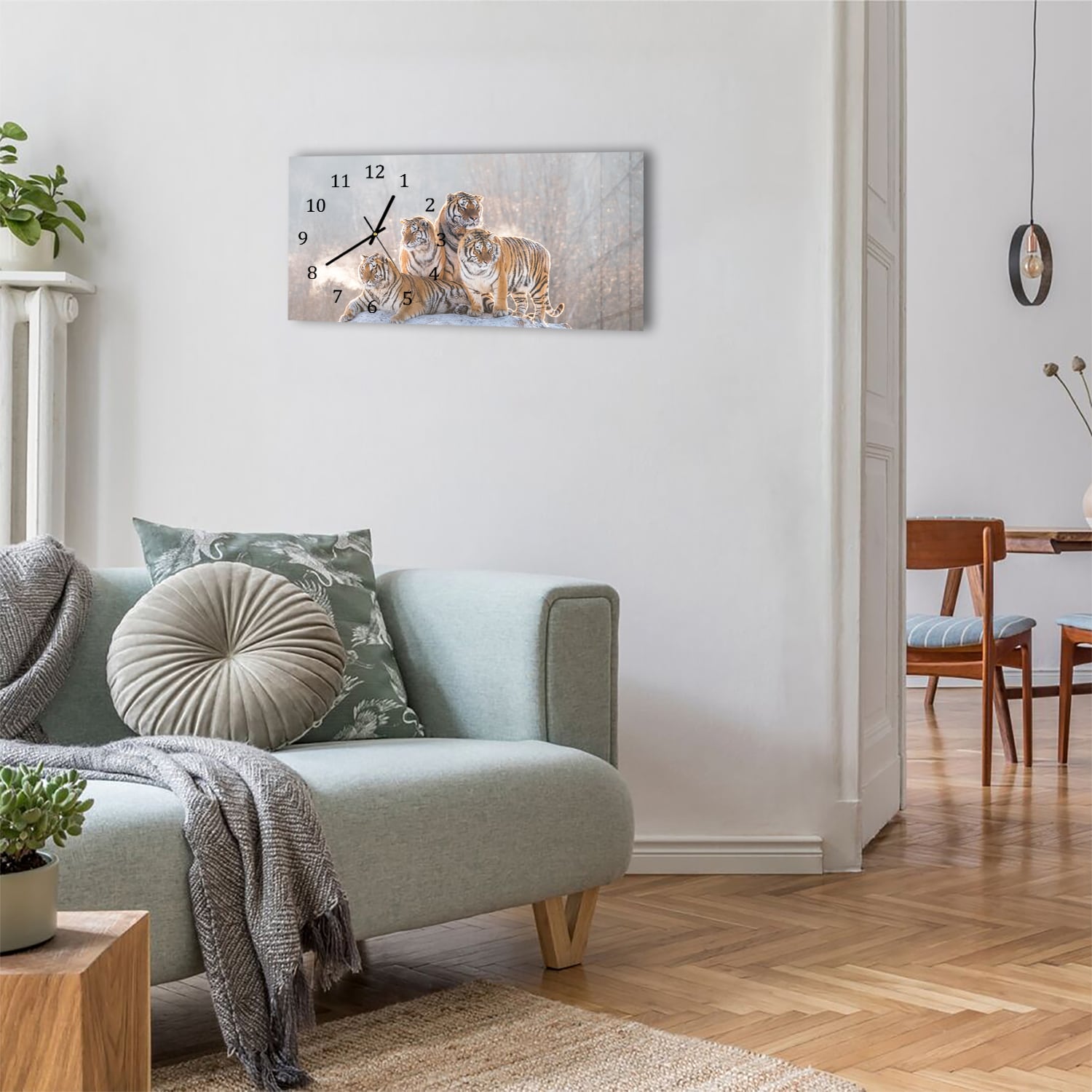 Wanduhr 60x30 - Gruppe von Tigern