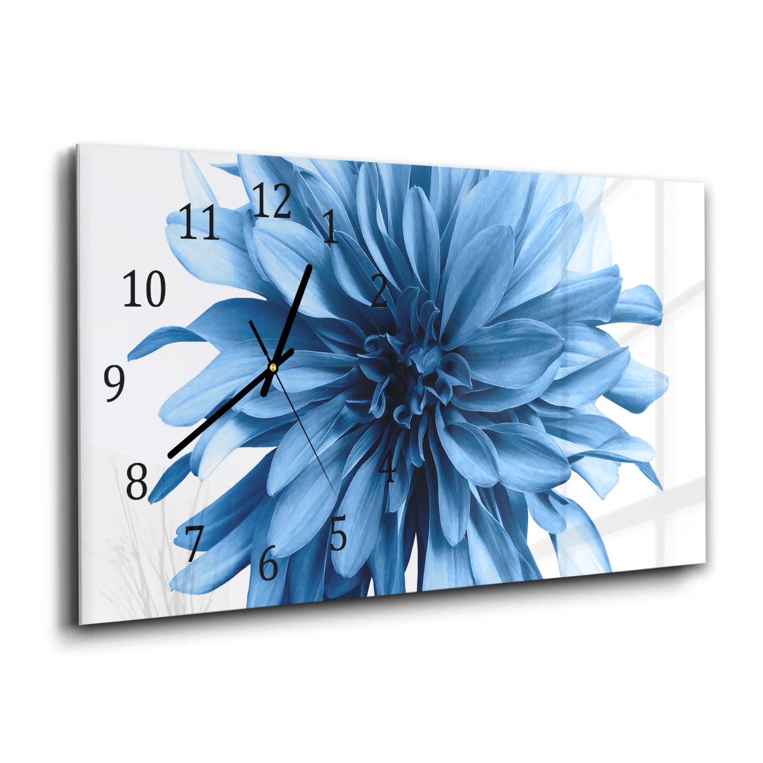 Wanduhr 60x30 - Hellblaue Dahlie
