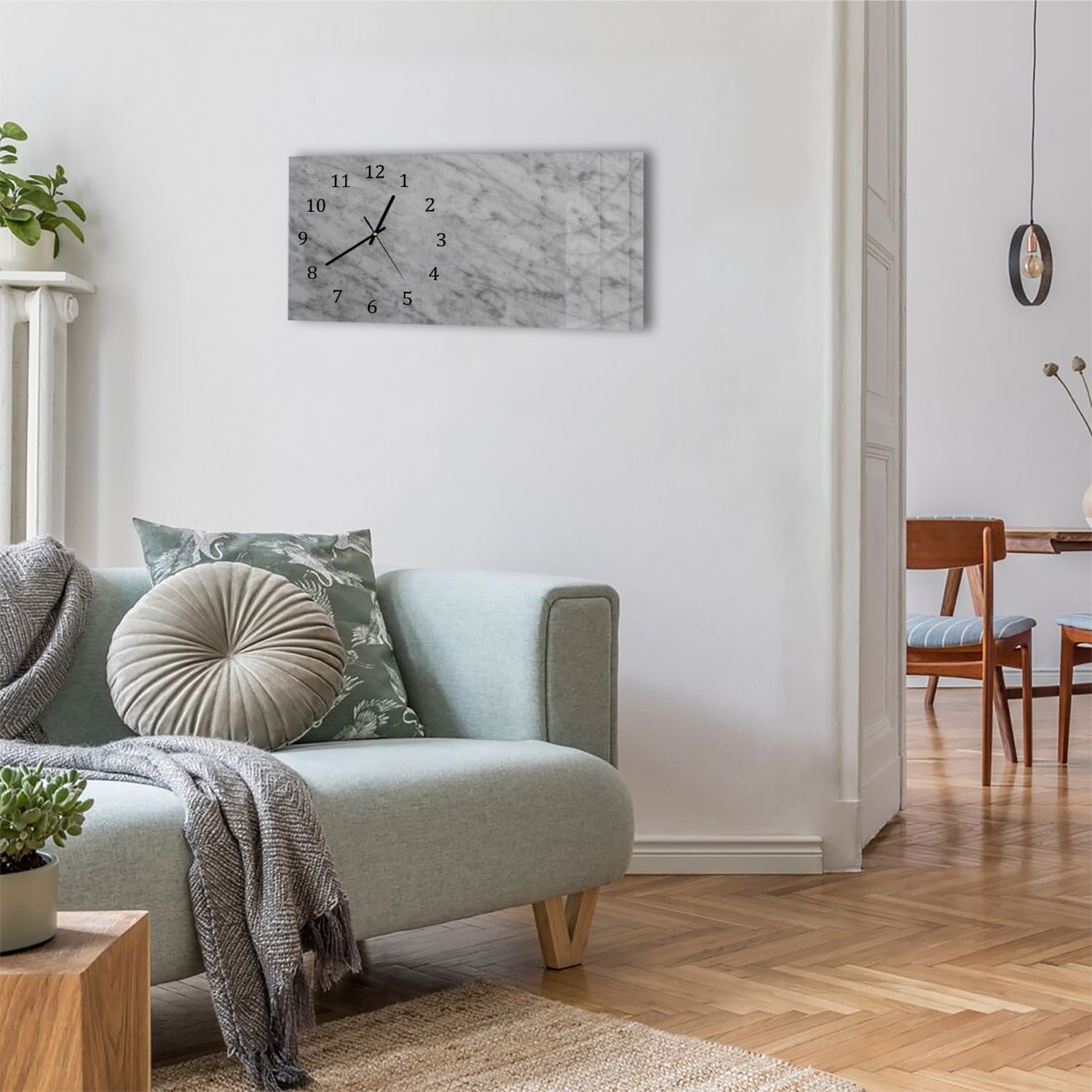 Wanduhr 60x30 - Rustikaler grauer Marmor