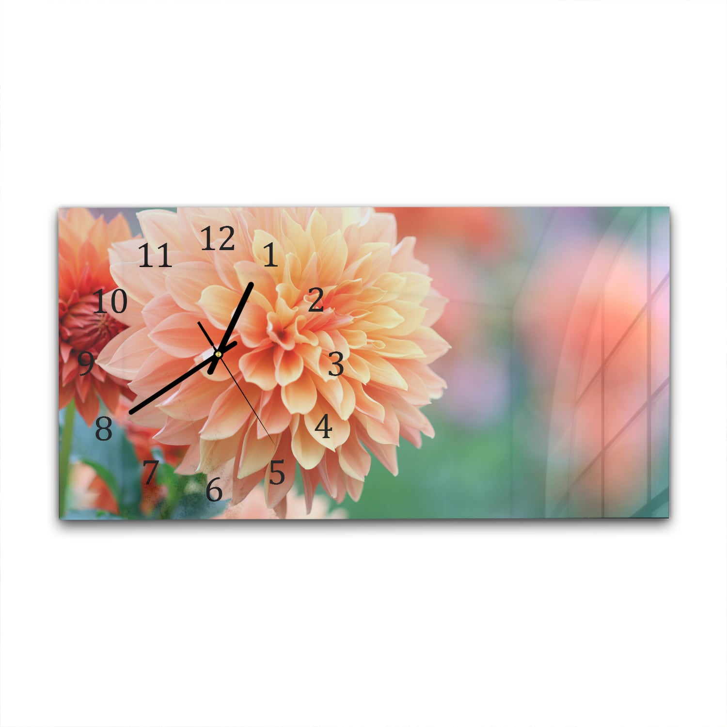 Wanduhr 60x30 - Rosa/Gelbe Dahlie