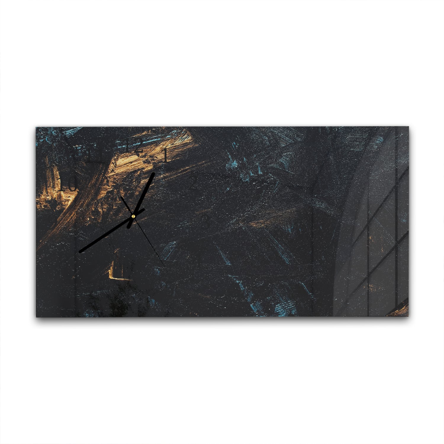Wanduhr 60x30 - Abstrakter Schwarz-Gold-Hintergrund