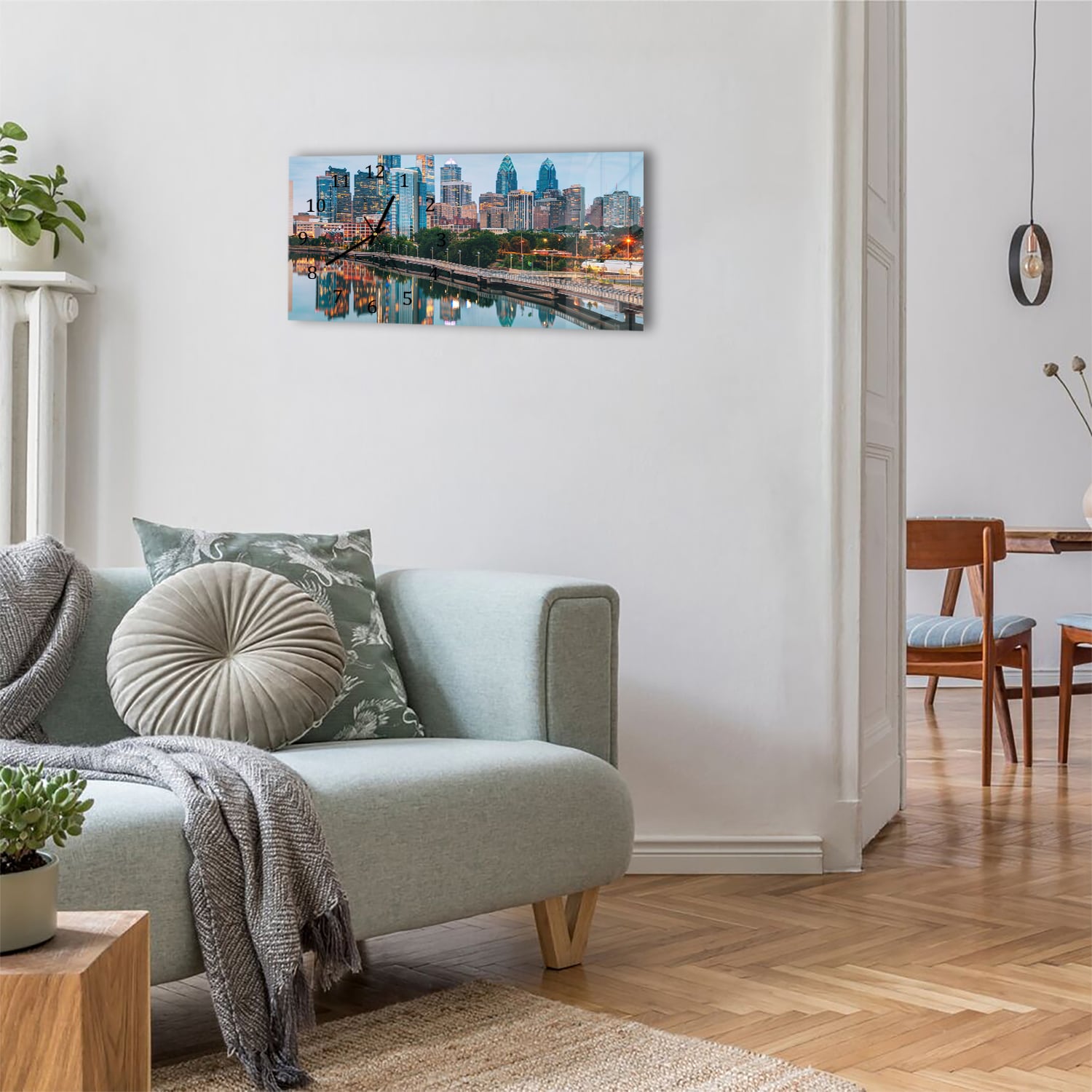 Wanduhr 60x30 - Philadelphia Skyline bei Nacht