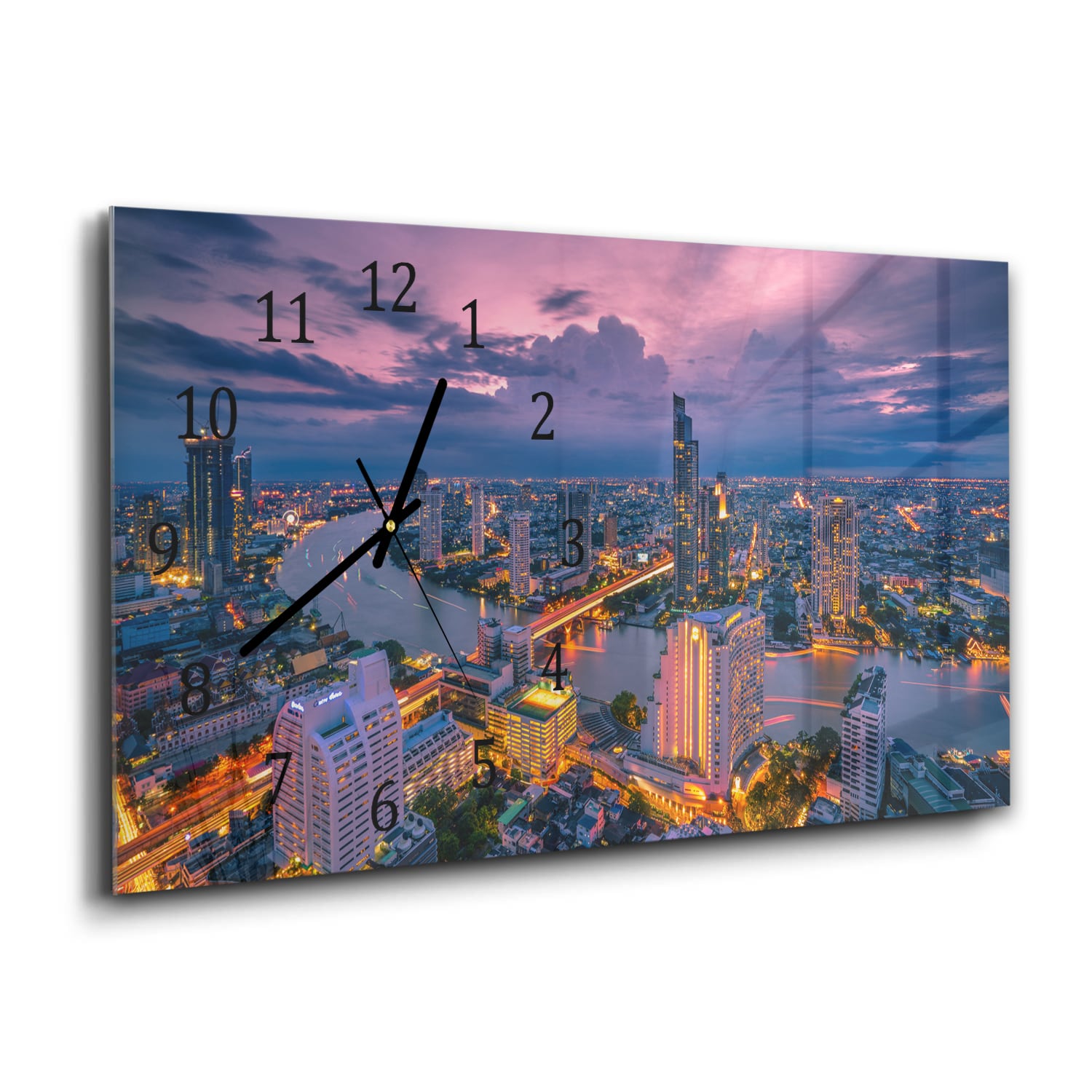 Wanduhr 60x30 - Bangkok bei Dämmerung