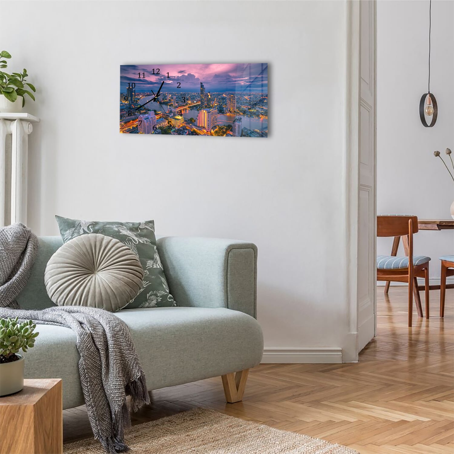 Wanduhr 60x30 - Bangkok bei Dämmerung