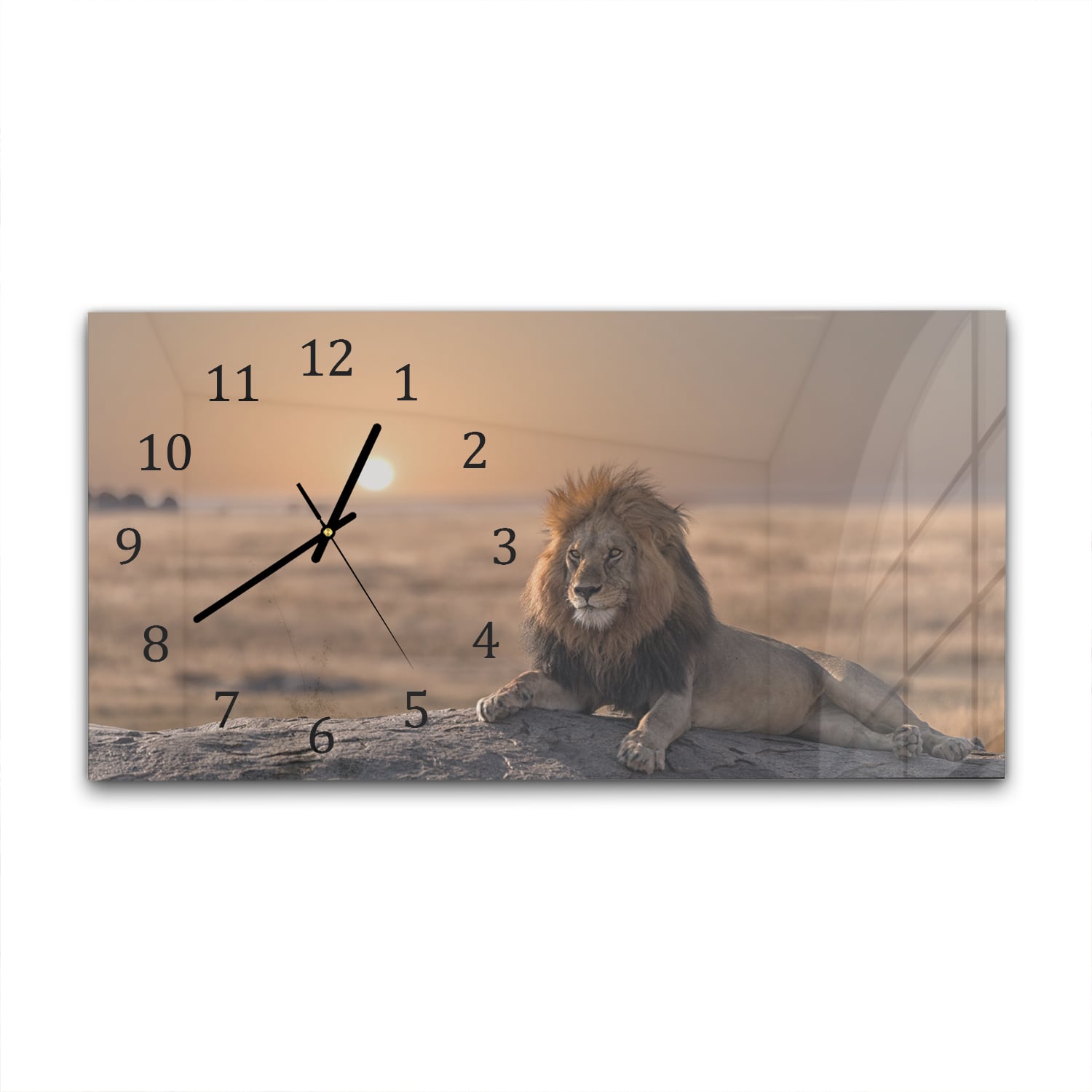 Wanduhr 60x30 - Löwe auf einem Felsen