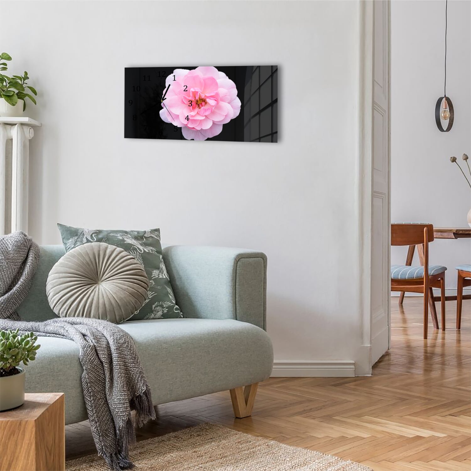 Wanduhr 60x30 - Hellrosa Floribunda