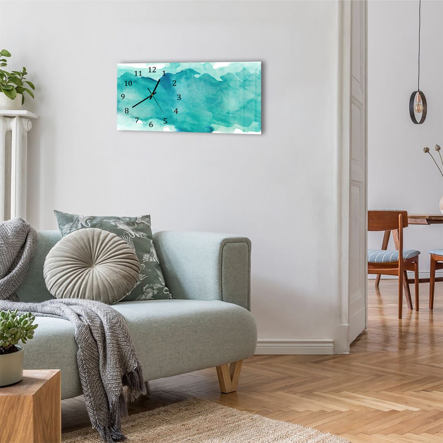 Wanduhr 60x30 - Grüner Aquarellstreifen