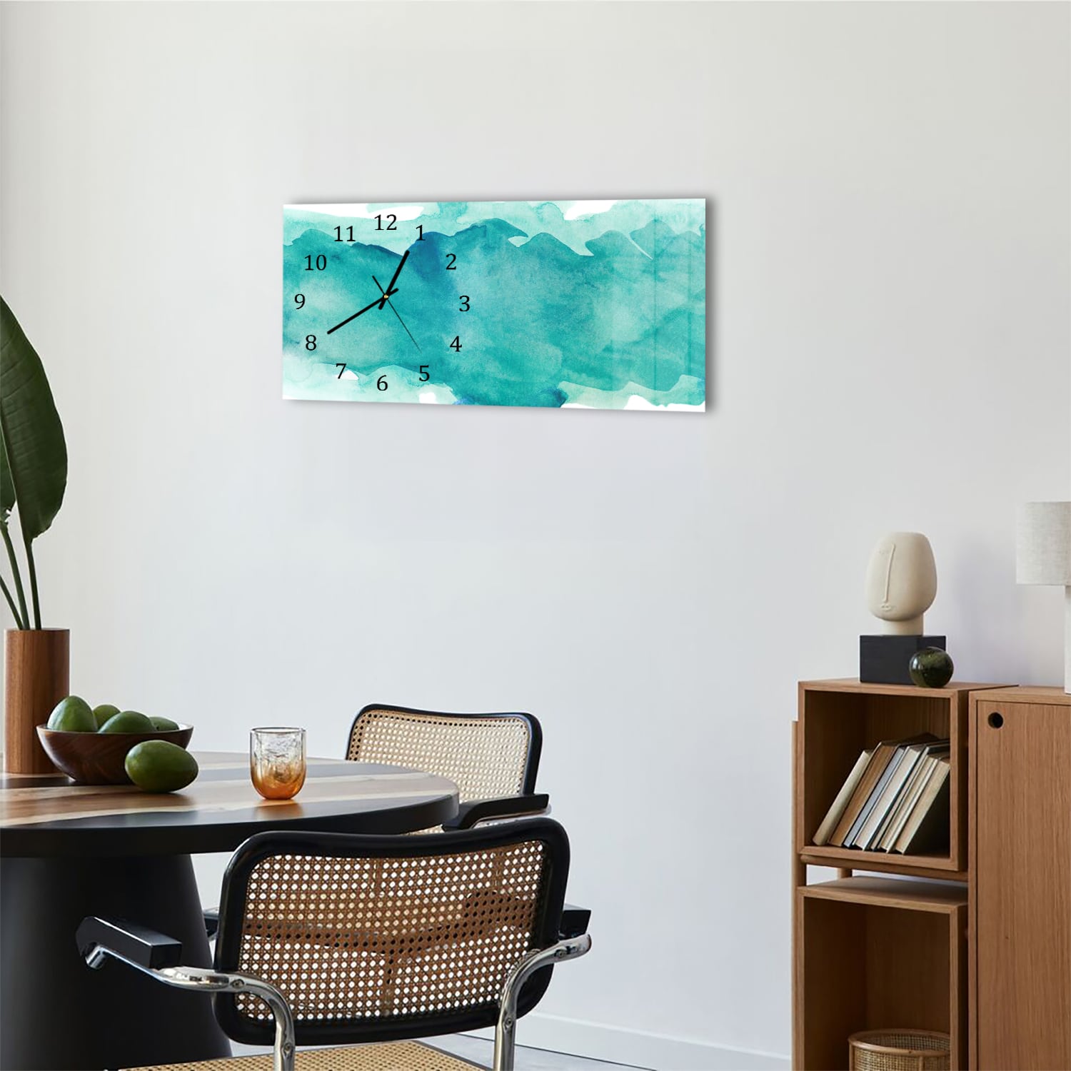 Wanduhr 60x30 - Grüner Aquarellstreifen