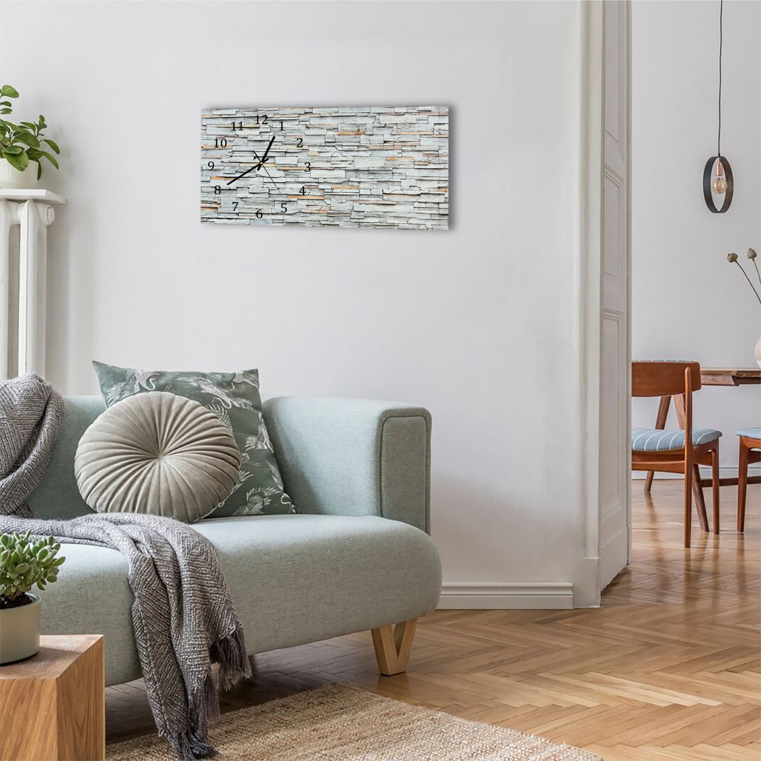 Wanduhr 60x30 - Steinmauer