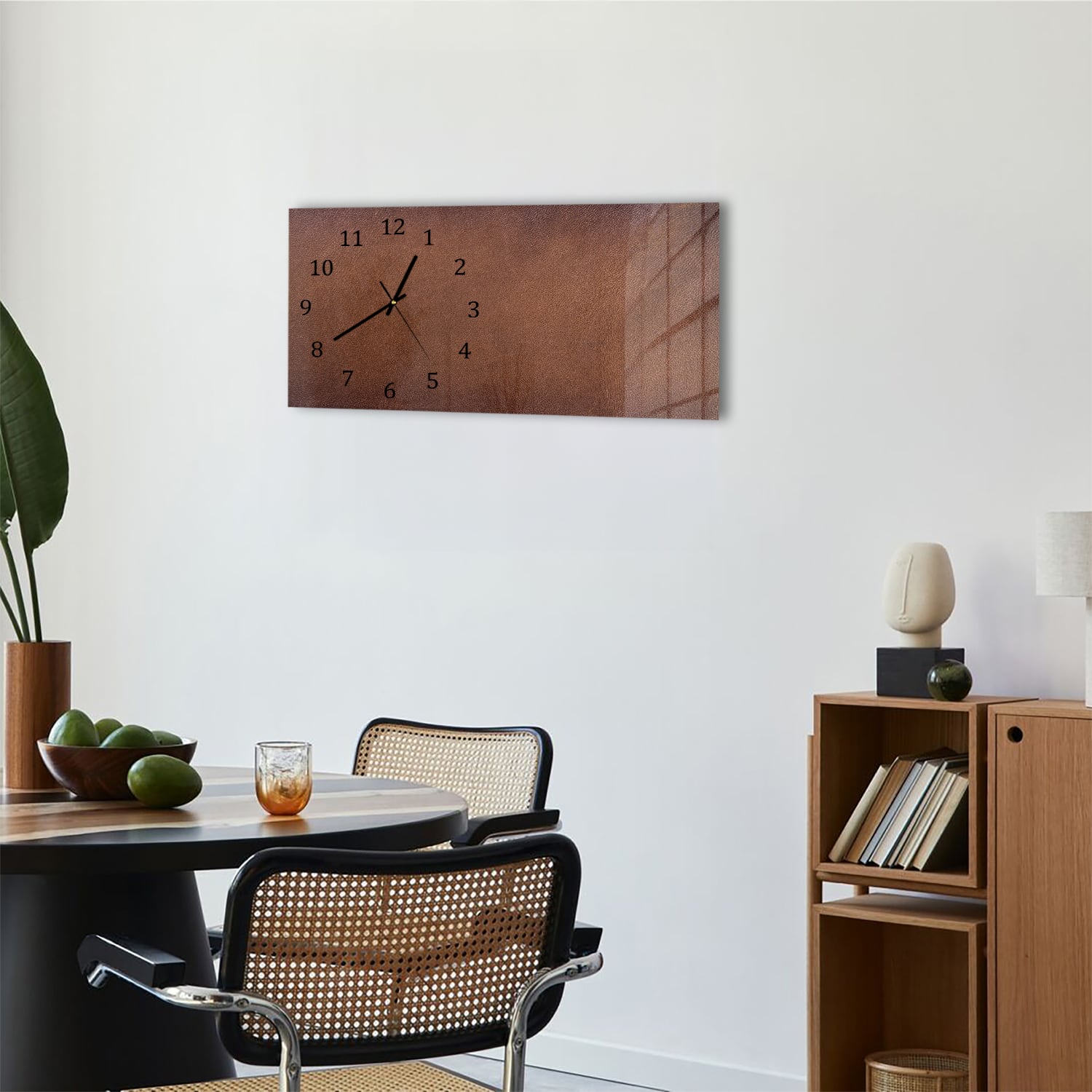 Wanduhr 60x30 - Braunes Leder