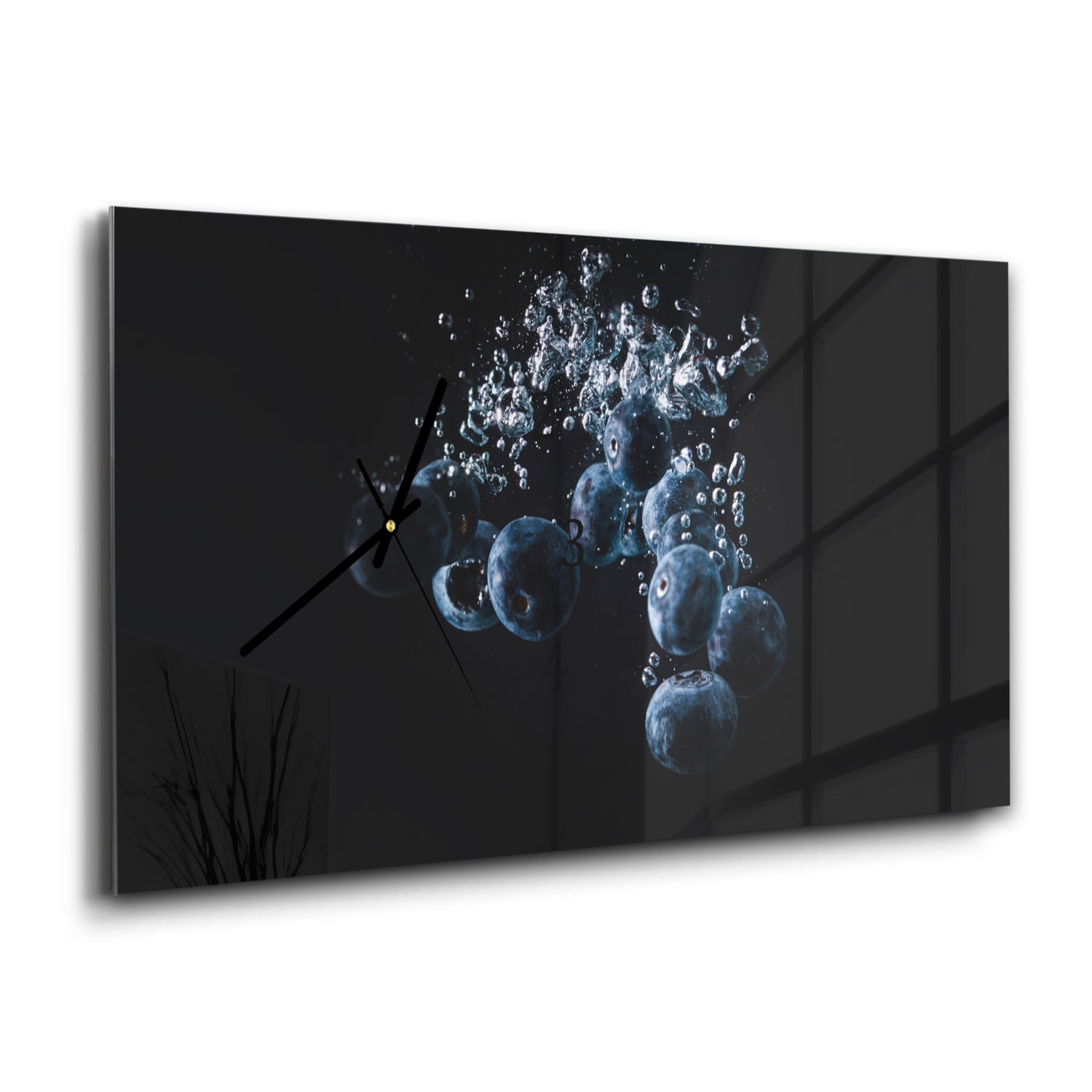 Wanduhr 60x30 - Heidelbeeren im Wasser