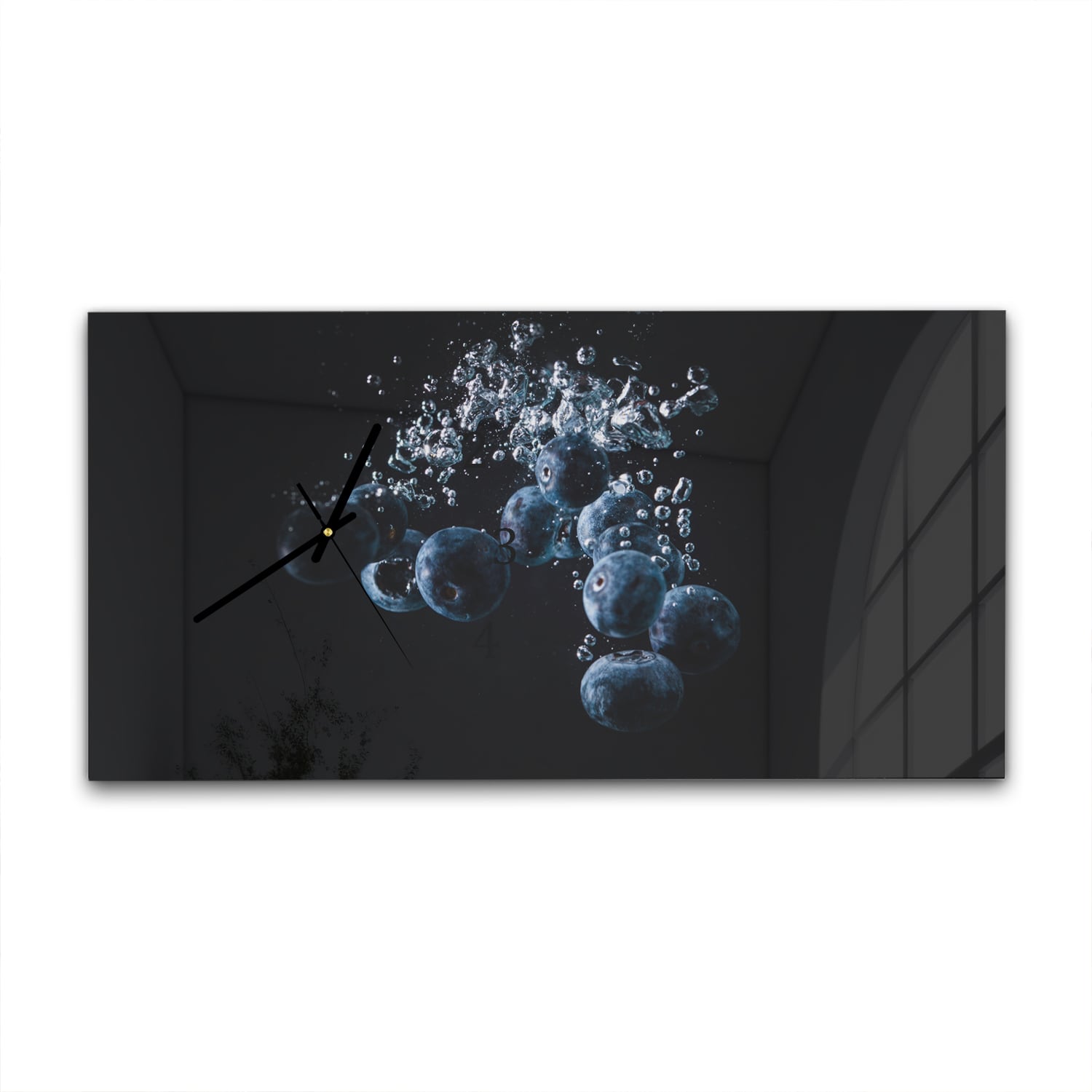 Wanduhr 60x30 - Heidelbeeren im Wasser
