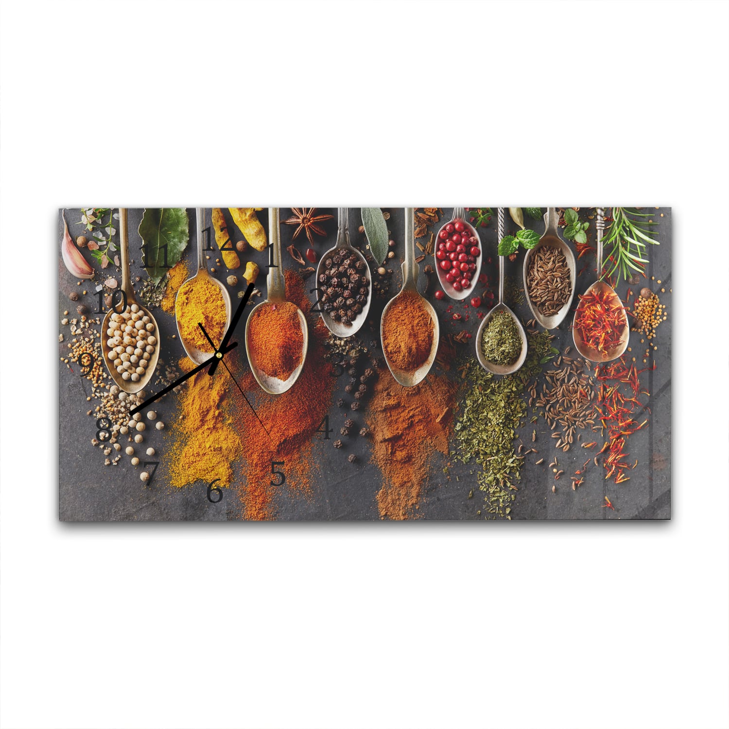 Wanduhr 60x30 - Gewürze in Löffeln