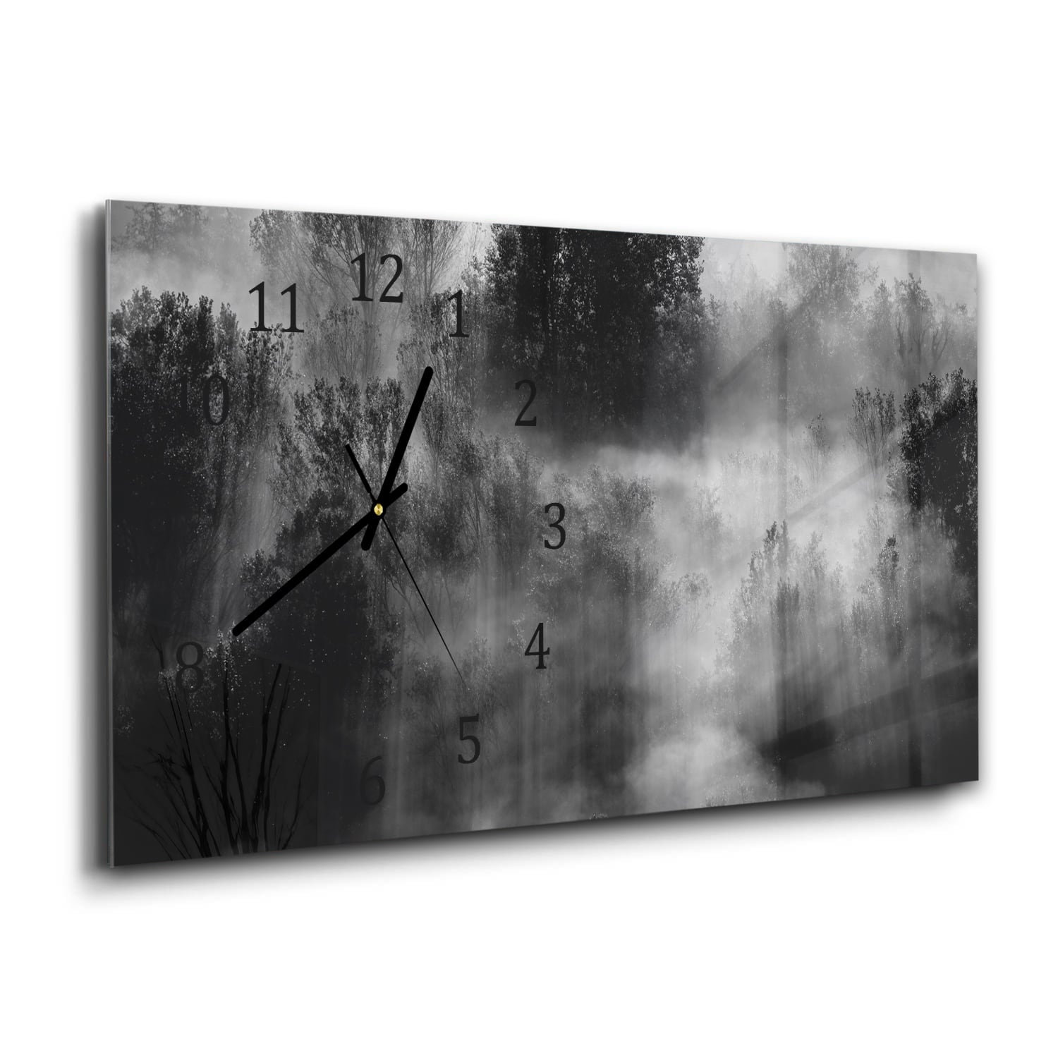 Wanduhr 60x30 - Bäume im Nebel