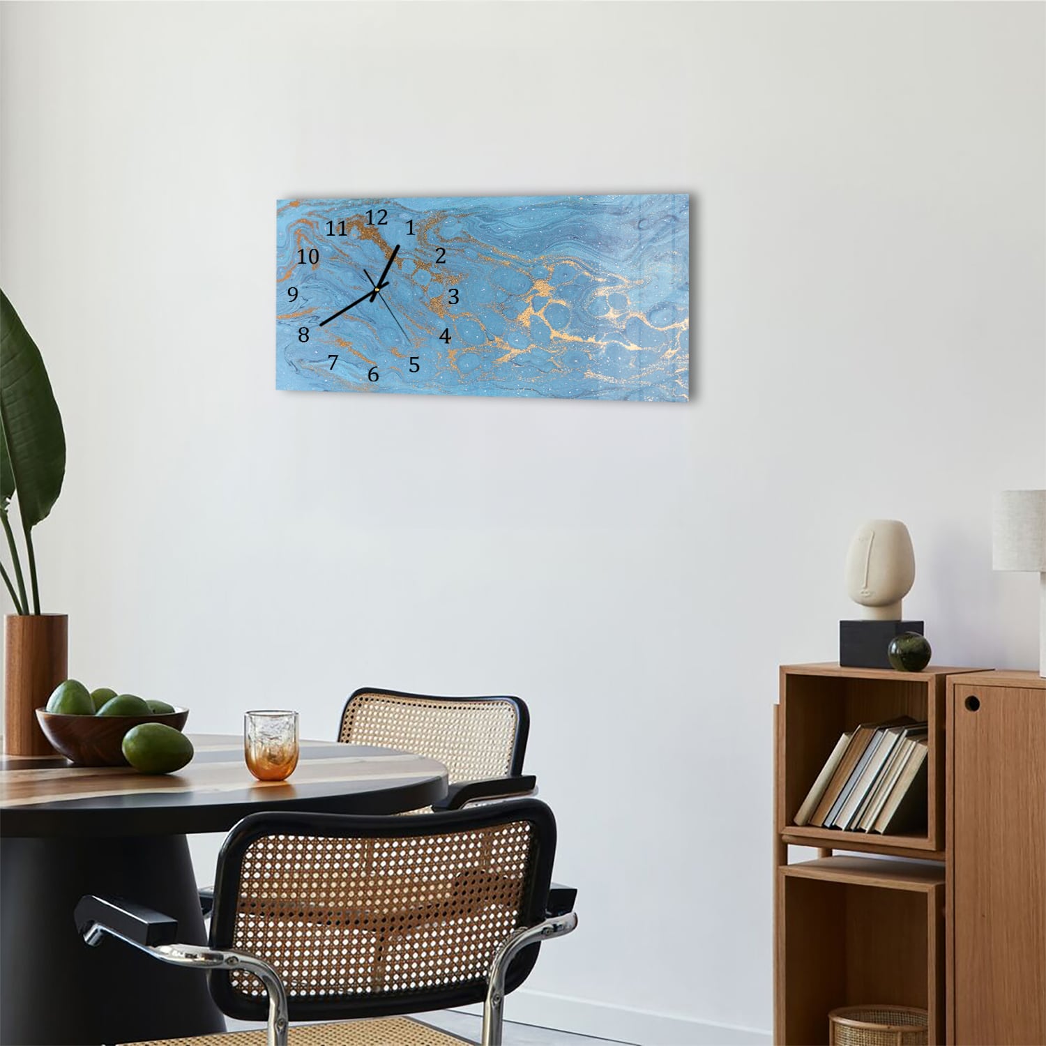 Wanduhr 60x30 - Gold und blauer Marmor