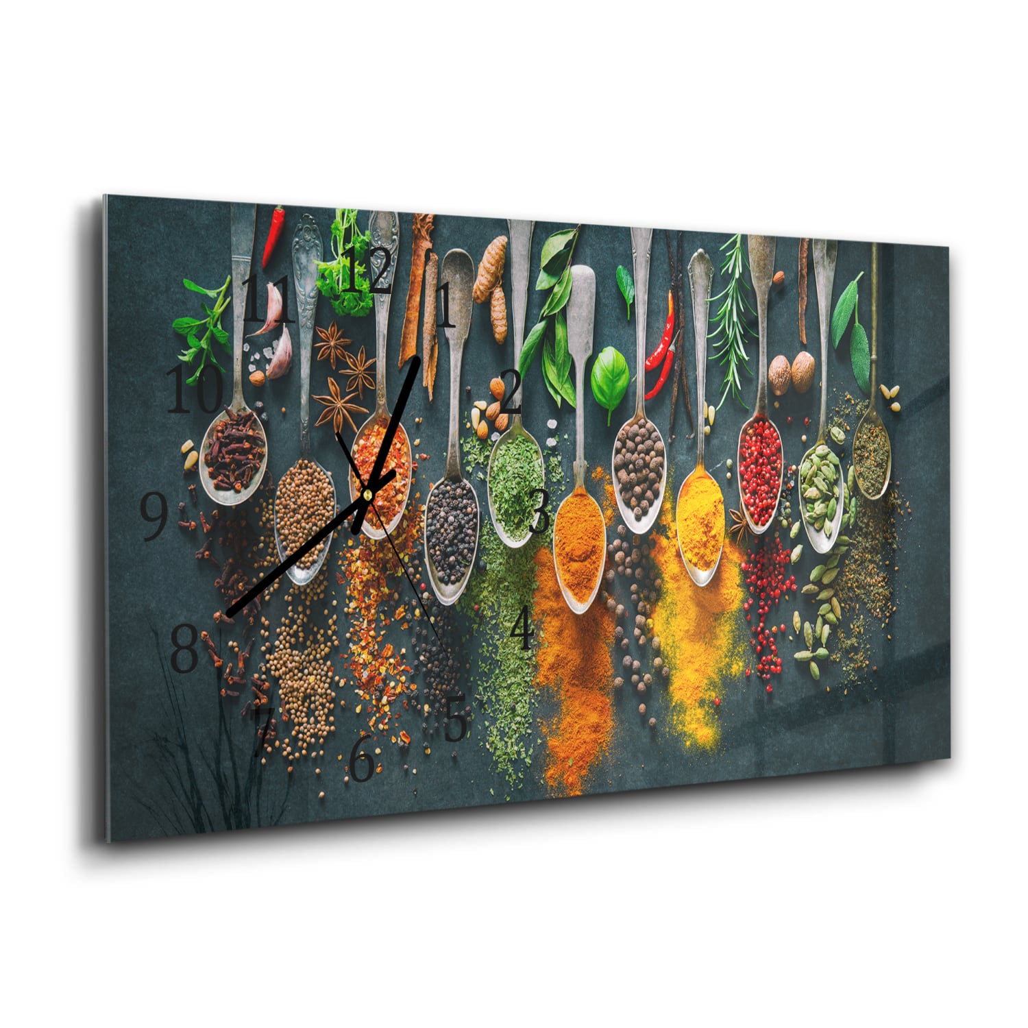 Wanduhr 60x30 - Bunte Kräuterexplosion